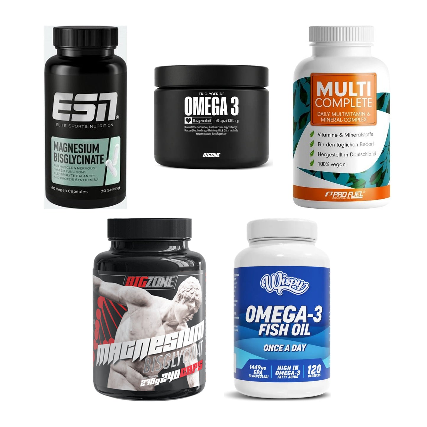 Gesundheits-Basisbox: ESN Magnesium + Big Zone Omega 3 + 3 weitere – alle enthaltenen Artikel