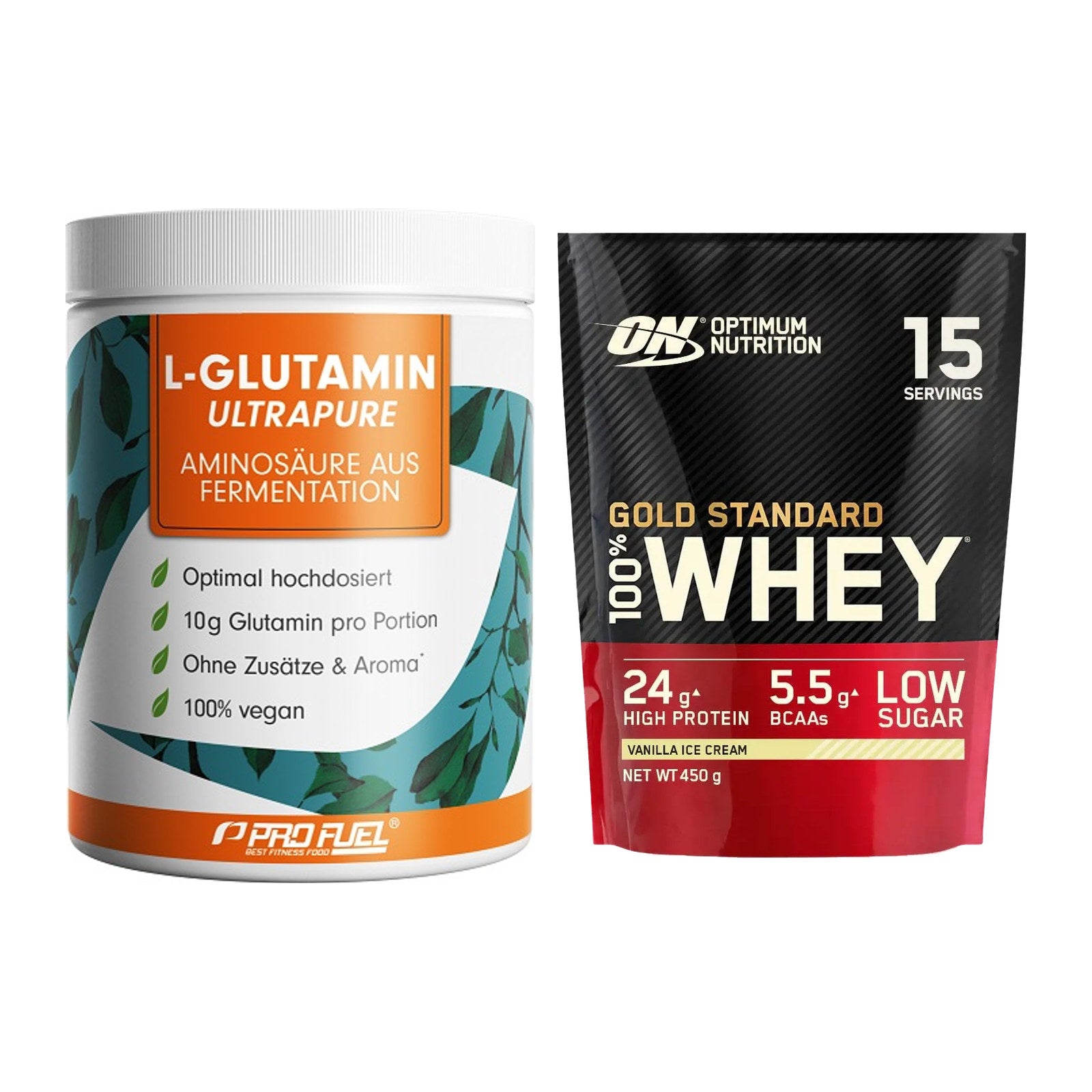 Regenerations-Duo: ProFuel Glutamin Ultrapure + ON Whey Gold Standard – alle enthaltenen Artikel