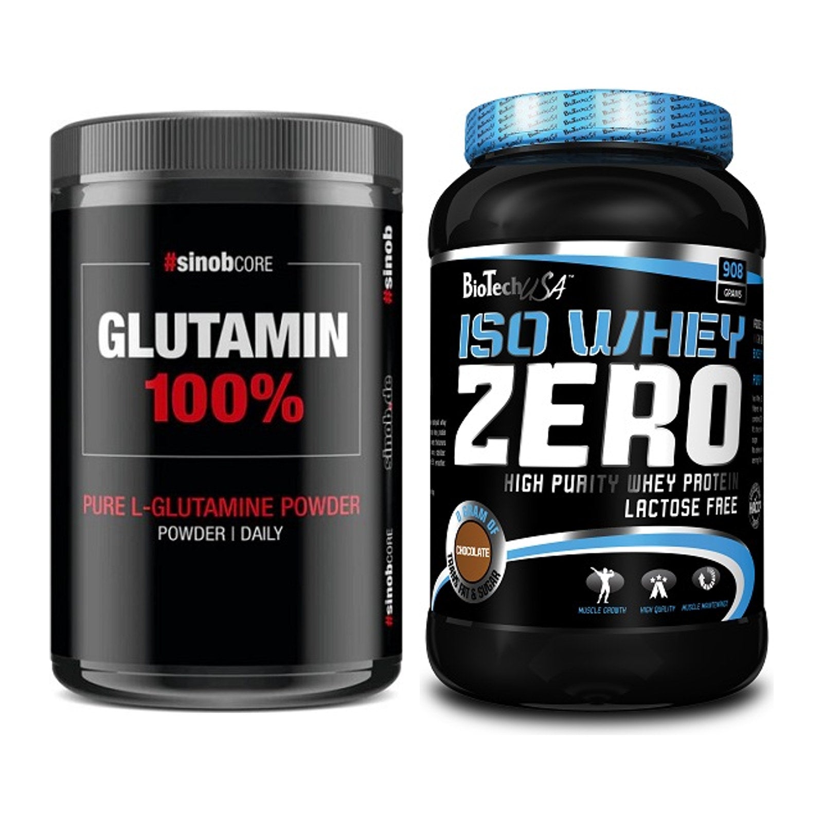 Regenerations-Duo: Sinob Core L-Glutamin + BioTech Iso Whey Zero – alle enthaltenen Artikel