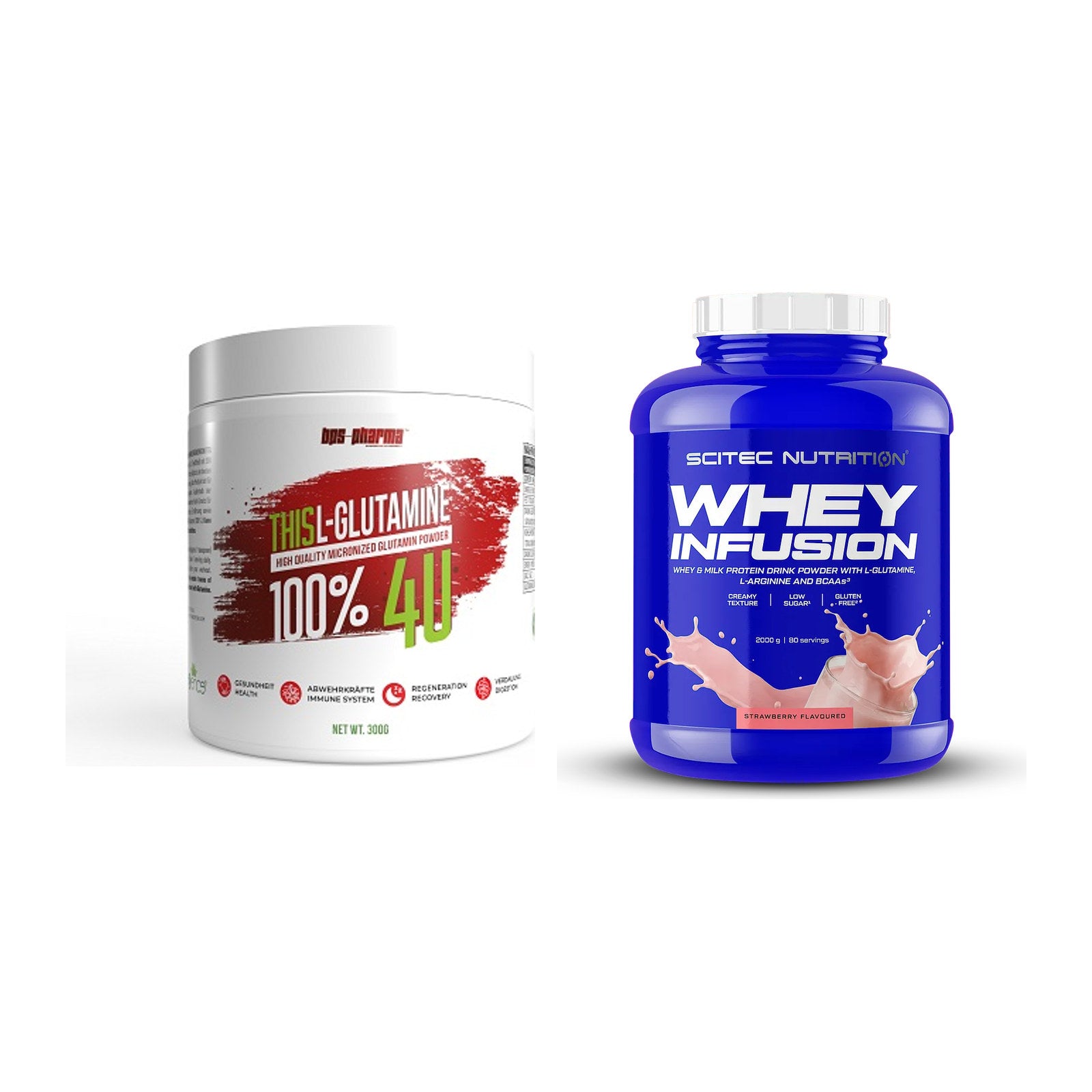 Regenerations-Duo: BPS-Pharma This Glutamin + Scitec Whey Infusion – alle enthaltenen Artikel