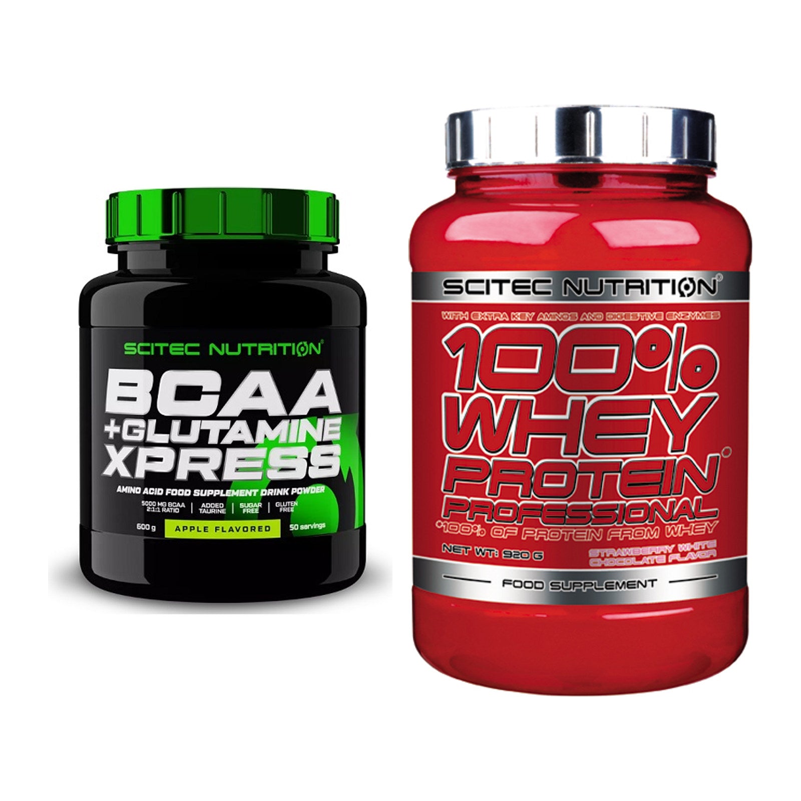 Regenerations-Duo: Scitec BCAA+ Glutamine + Scitec 100% Whey – alle enthaltenen Artikel