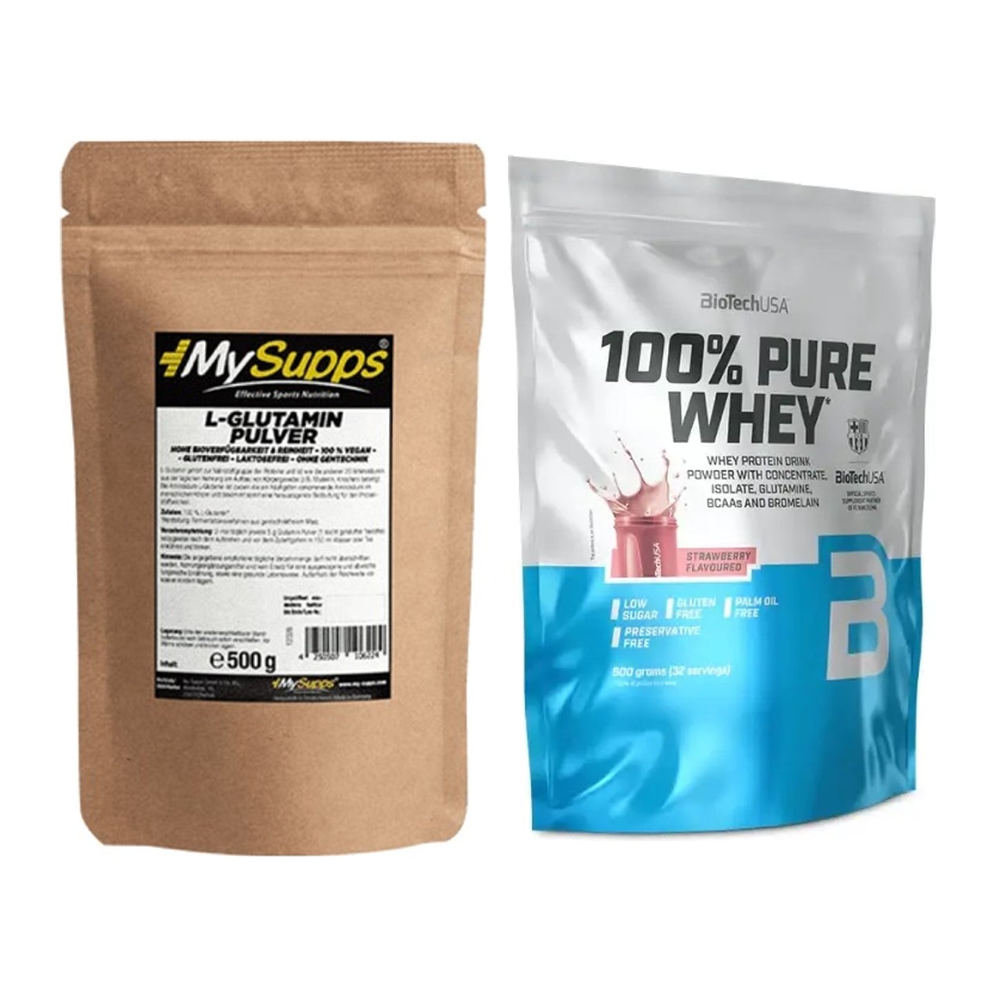 Regenerations-Duo: MySupps Glutamine + BioTech 100% Pure Whey – alle enthaltenen Artikel