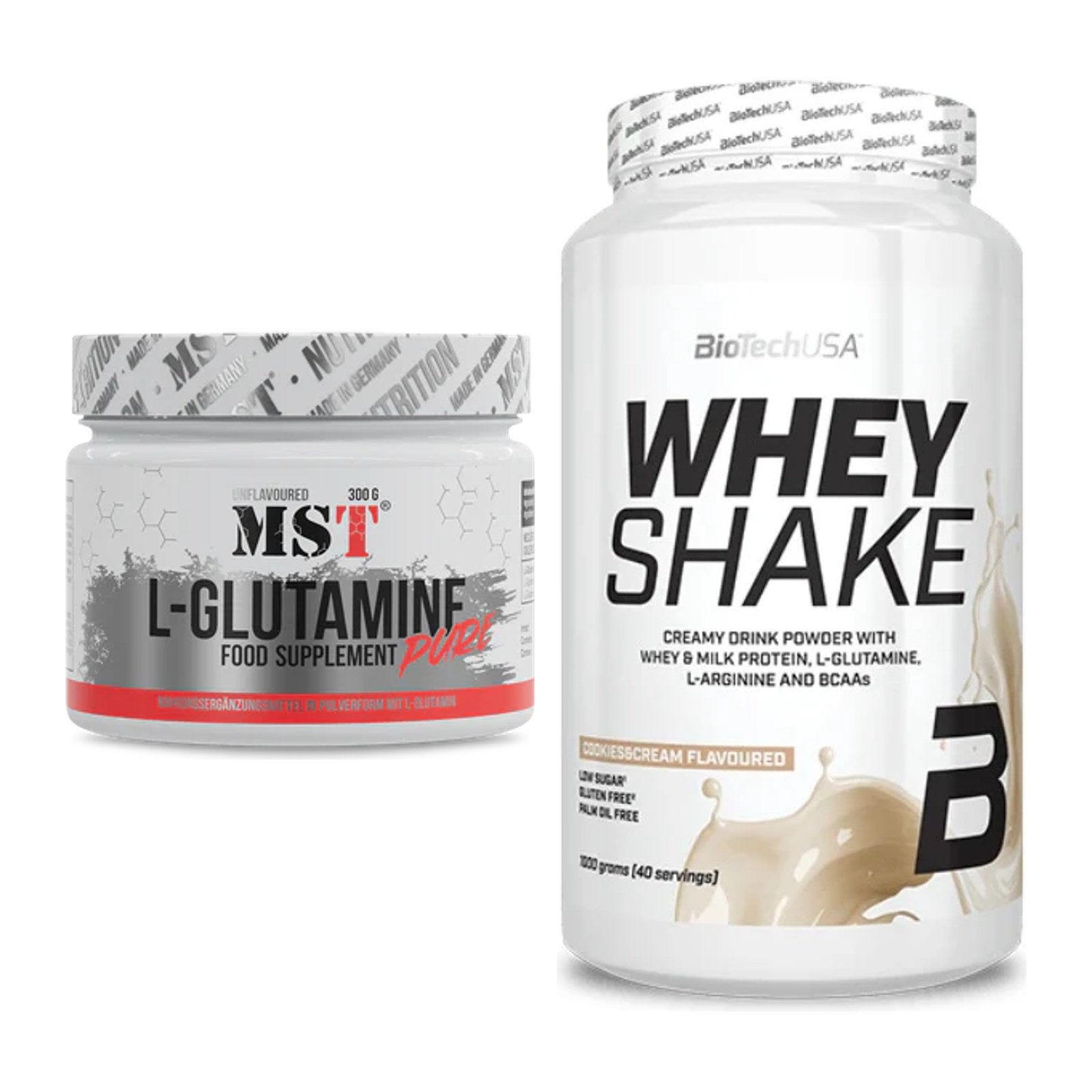 Regenerations-Duo: MST Glutamine + BioTech Whey Shake – alle enthaltenen Artikel