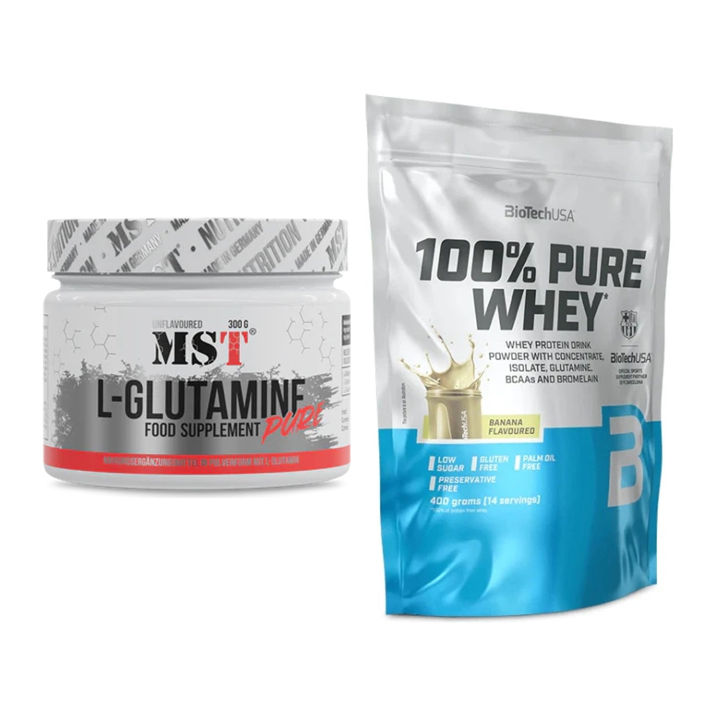 Regenerations-Duo: MST Glutamine + BioTech 100% Pure Whey – alle enthaltenen Artikel