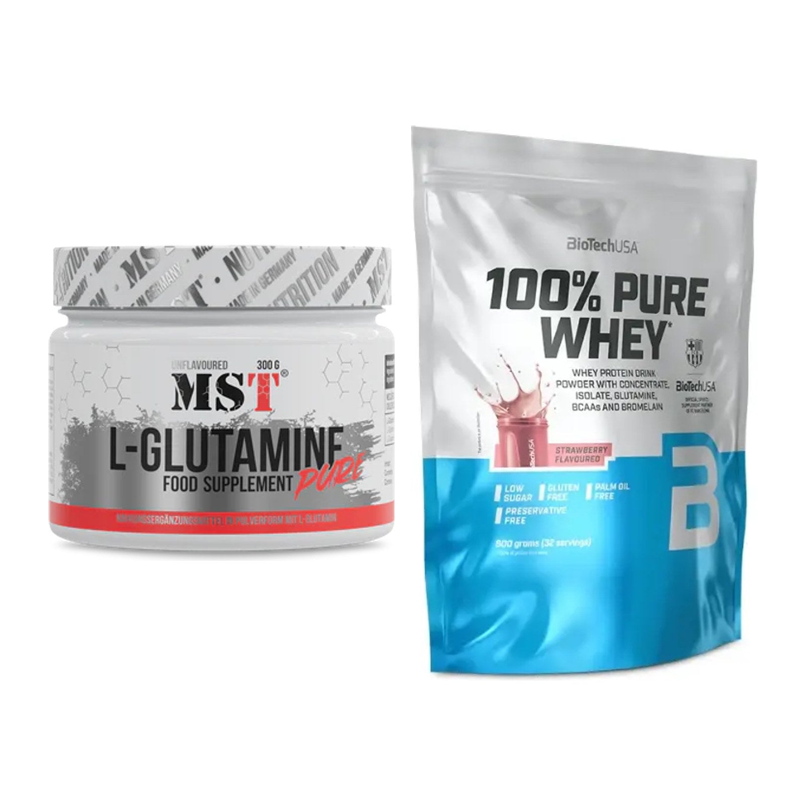 Regenerations-Duo: MST Glutamine + BioTech 100% Pure Whey – alle enthaltenen Artikel