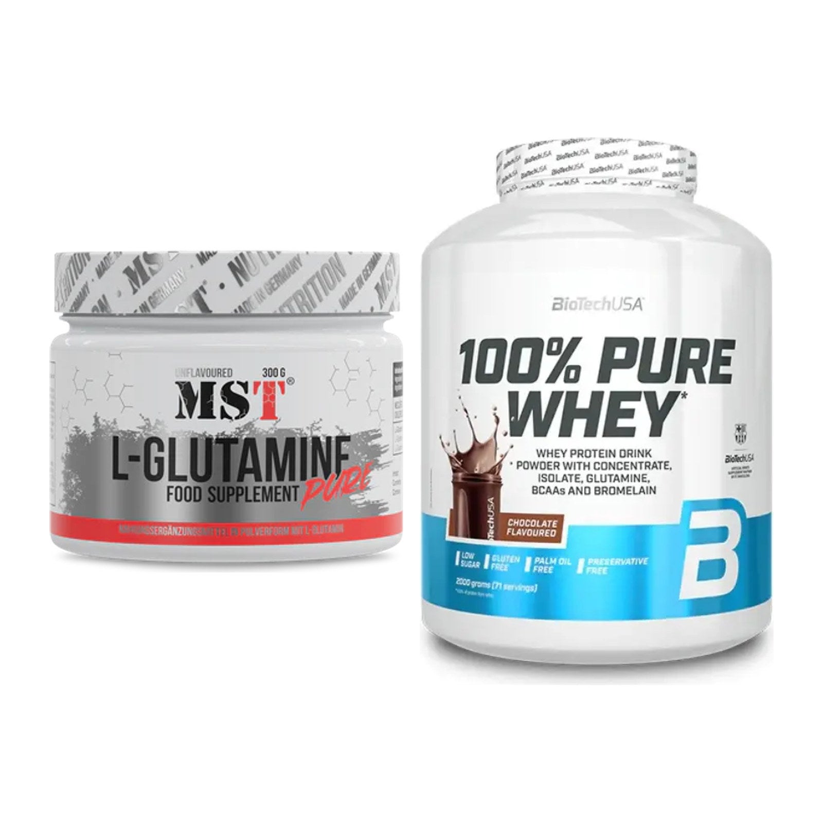 Regenerations-Duo: MST Glutamine + BioTech 100% Pure Whey – alle enthaltenen Artikel