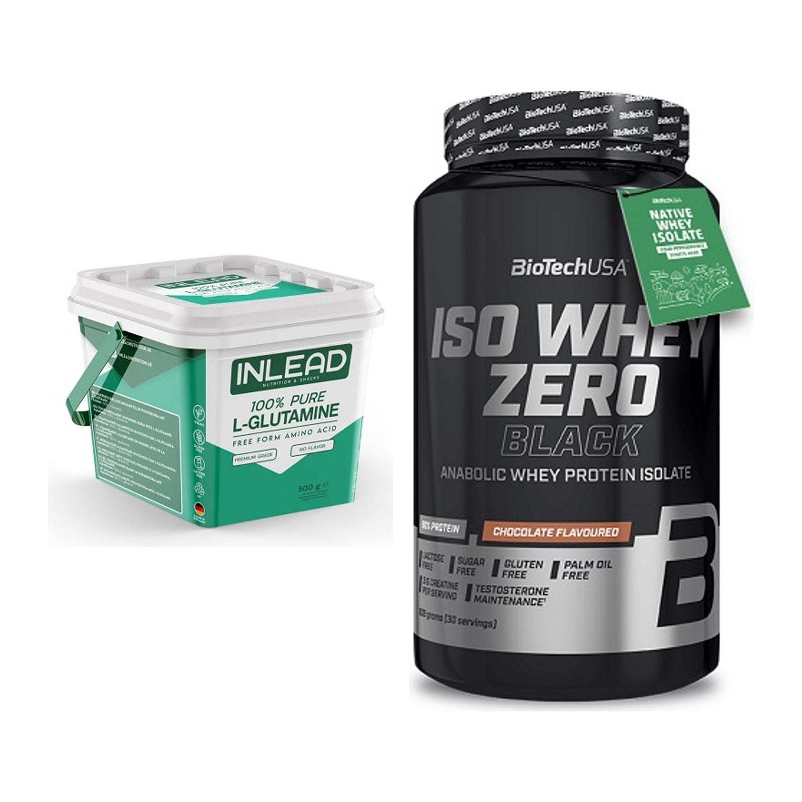 Regenerations-Duo: INLEAD L-Glutamine + BioTech Iso Whey Zero Black – alle enthaltenen Artikel