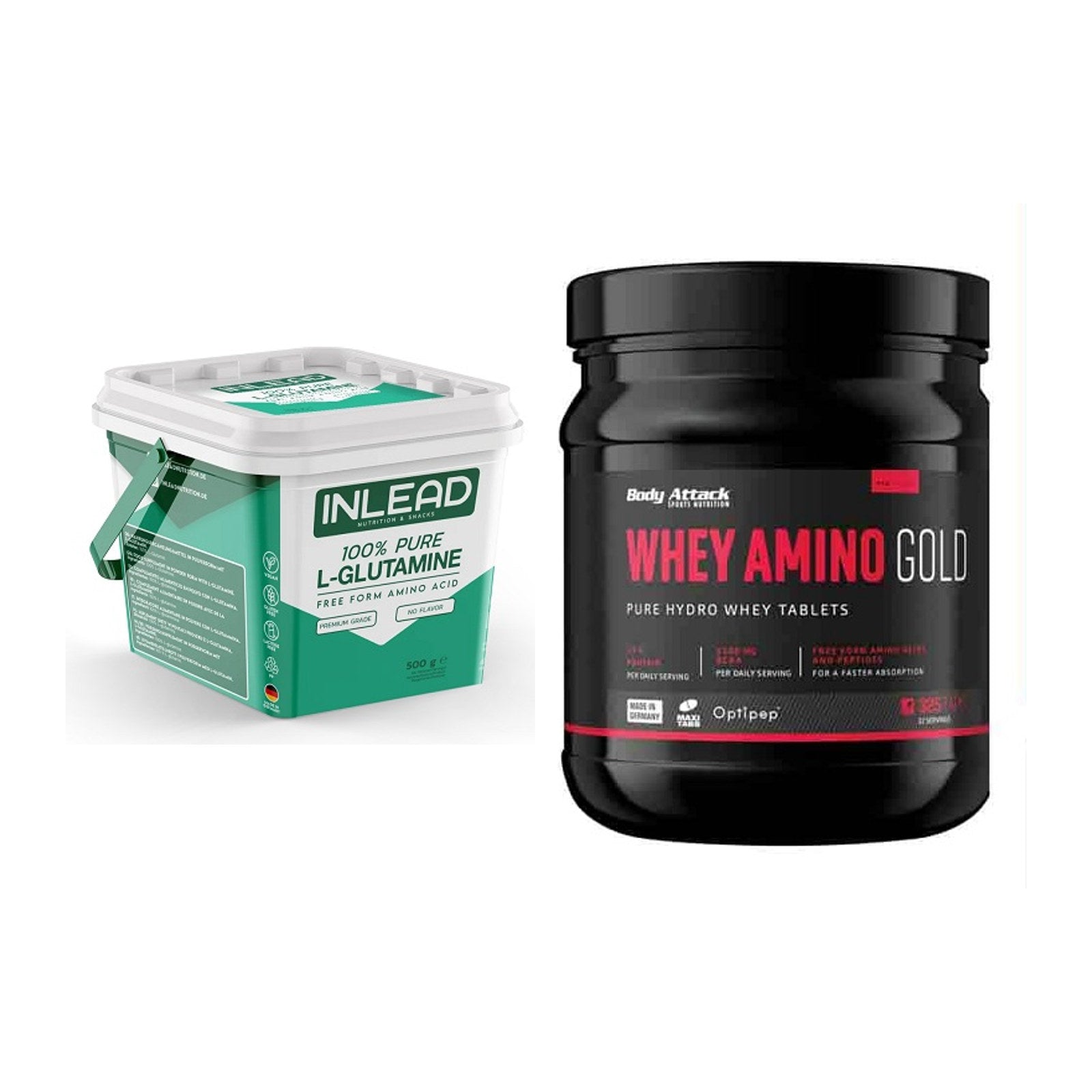 Regenerations-Duo: INLEAD L-Glutamine + Body Attack Whey Amino Gold – alle enthaltenen Artikel
