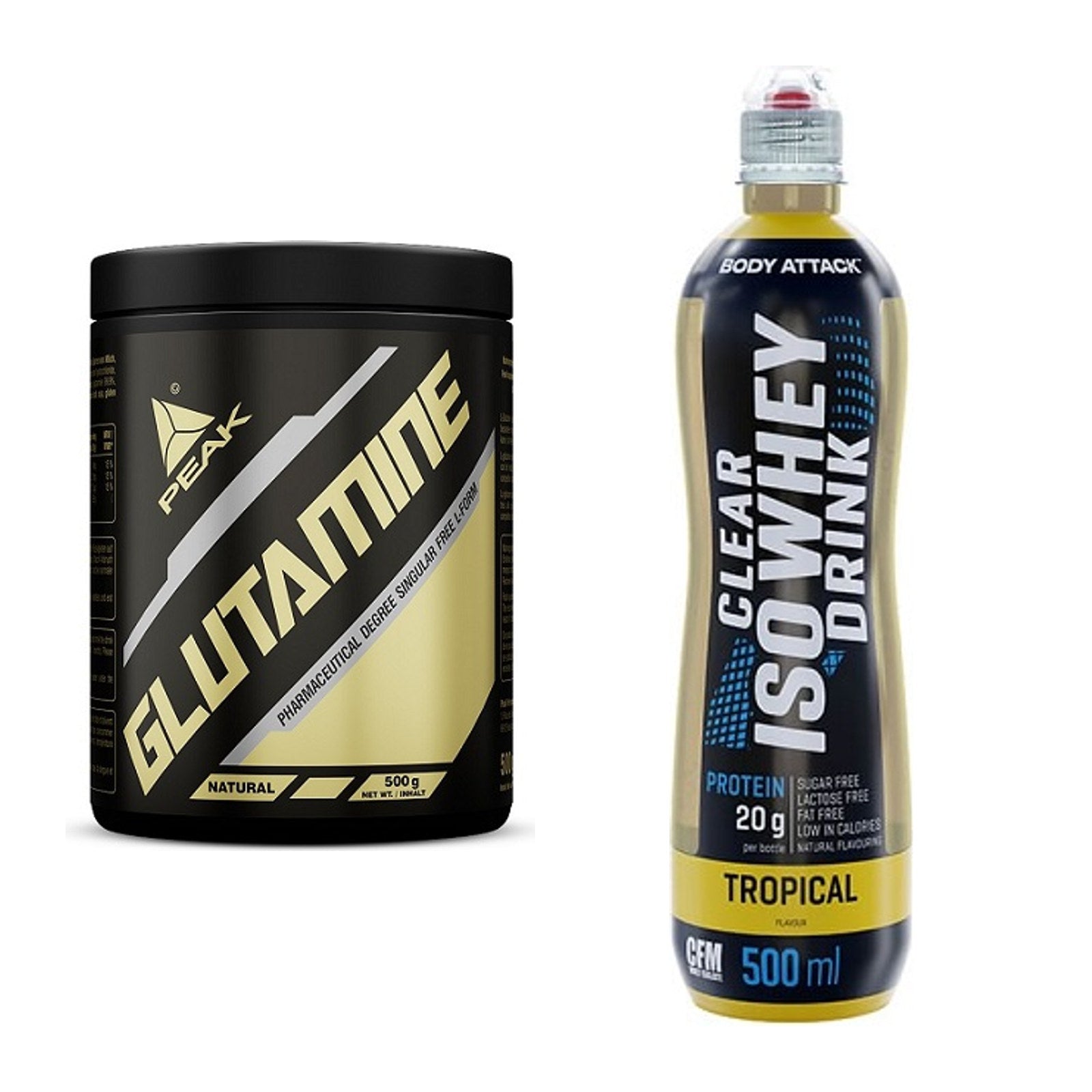 Regenerations-Duo: Peak Glutamin + Body Attack Clear Iso Whey Drink – alle enthaltenen Artikel