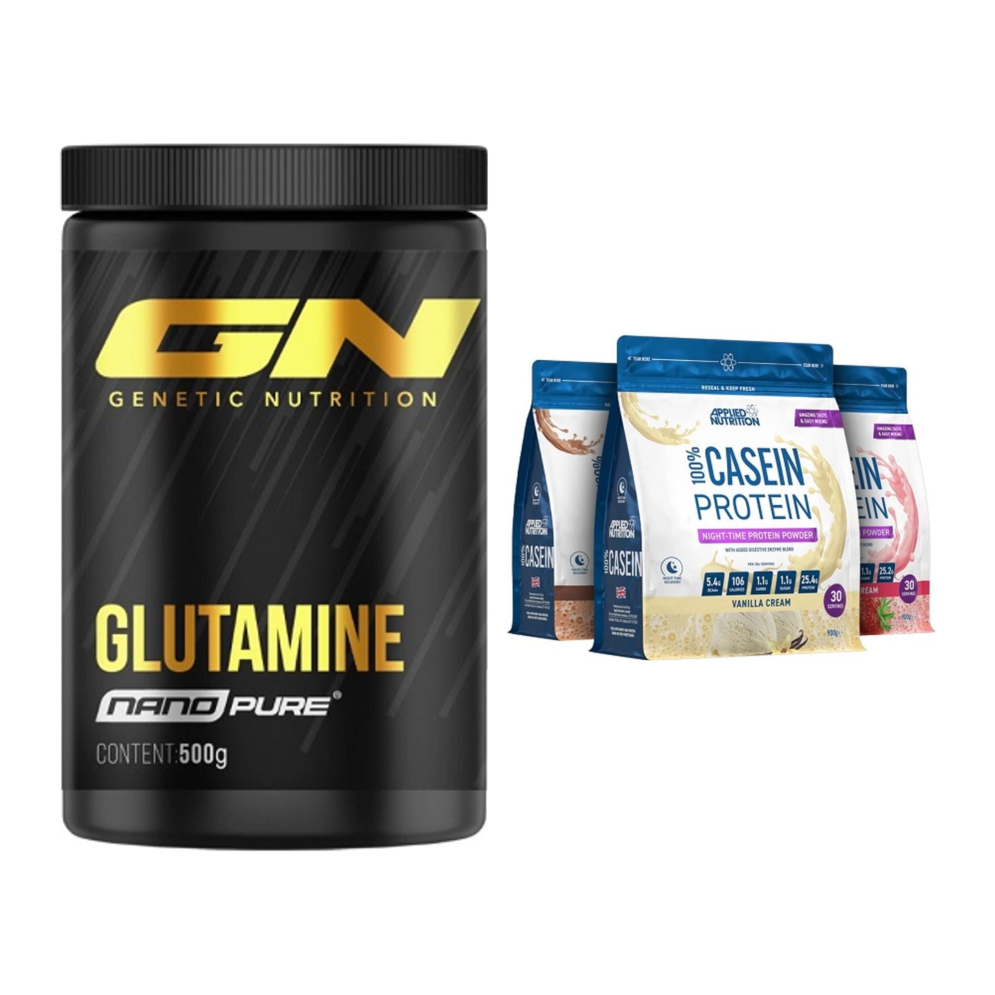 Regenerations-Duo: GN Nano Pure Glutamine + Applied Nutrition 100% – alle enthaltenen Artikel