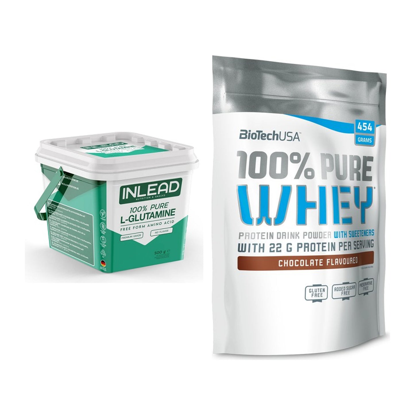 Regenerations-Duo: INLEAD L-Glutamine + BioTech 100% Pure Whey – alle enthaltenen Artikel