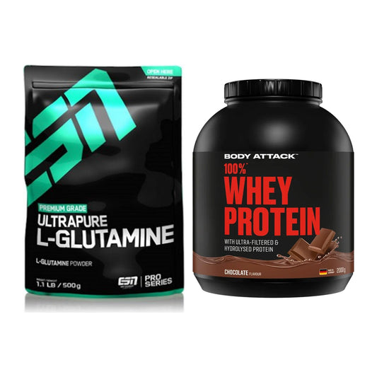 Regenerations-Duo: ESN Ultrapure L-Glutamin + Body Attack 100% Whey – alle enthaltenen Artikel