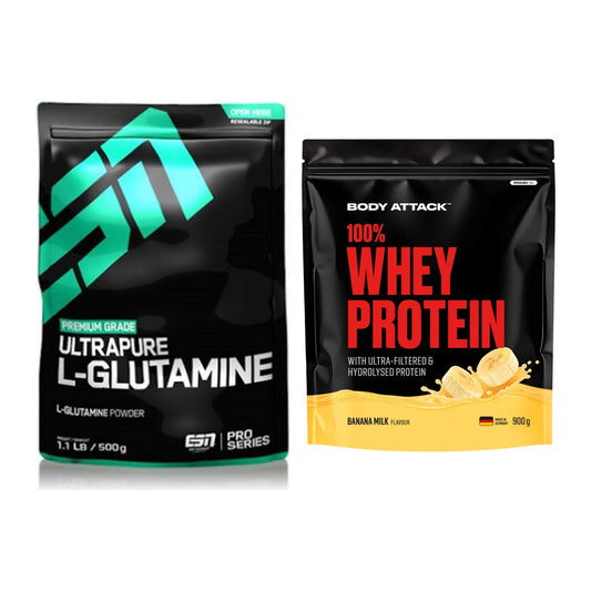 Regenerations-Duo: ESN Ultrapure L-Glutamin + Body Attack 100% Whey – alle enthaltenen Artikel