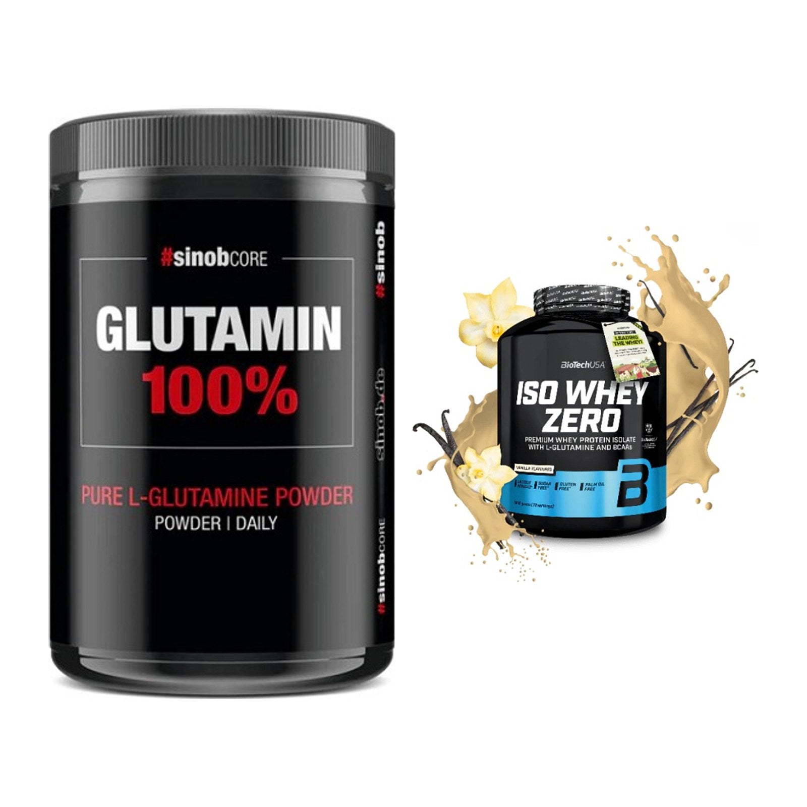 Regenerations-Duo: Sinob Core L-Glutamin + BioTech Iso Whey Zero – alle enthaltenen Artikel
