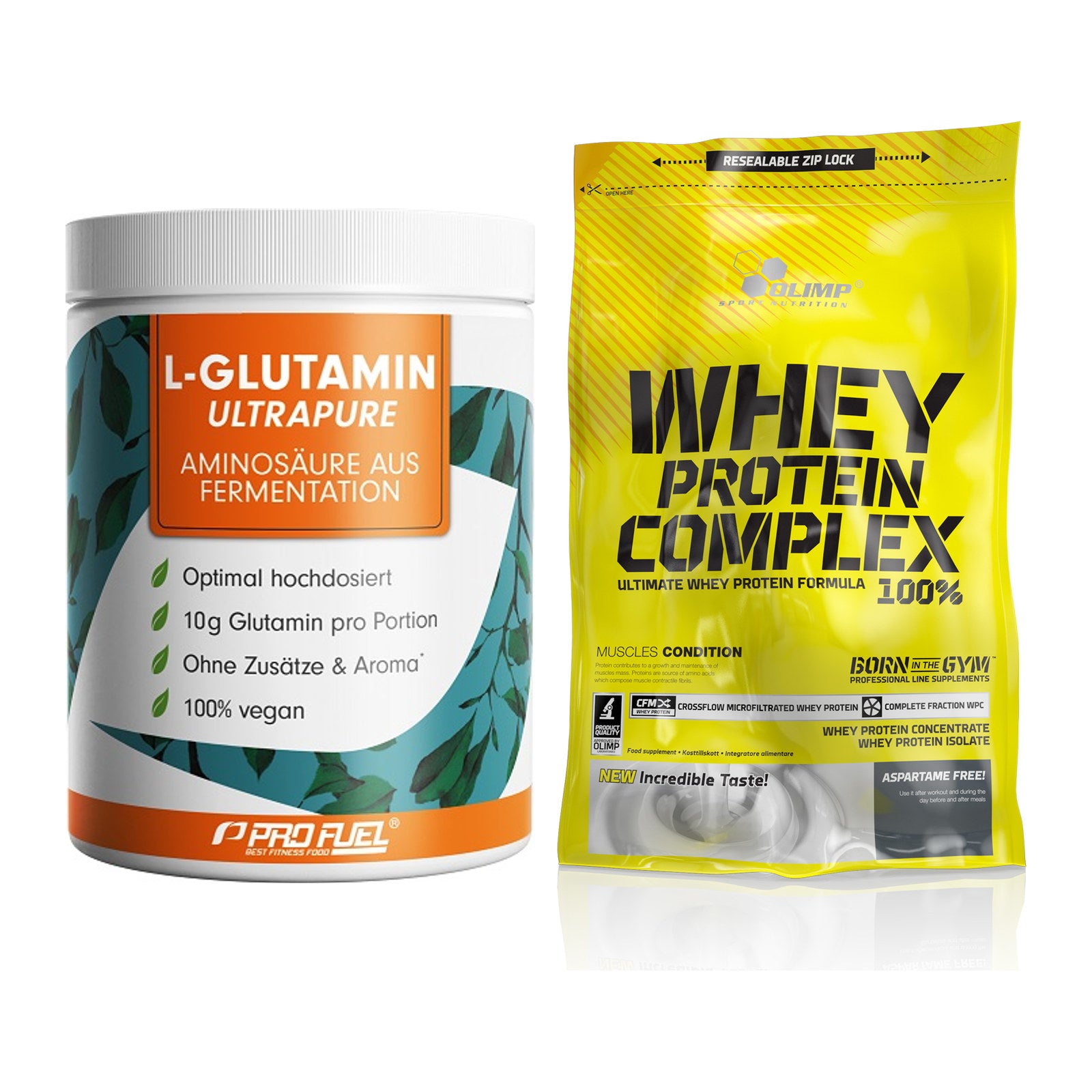 Regenerations-Duo: ProFuel Glutamin + Olimp Whey Protein – alle enthaltenen Artikel