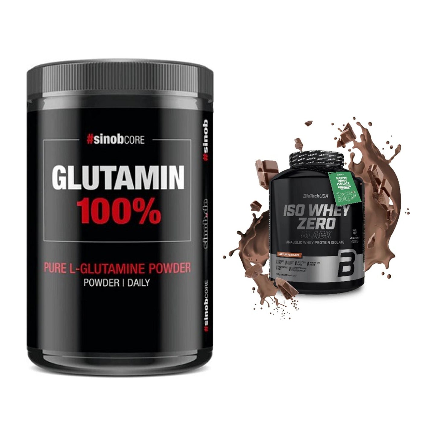 Regenerations-Duo: Sinob Core L-Glutamin + BioTech Iso Whey Zero Black – alle enthaltenen Artikel