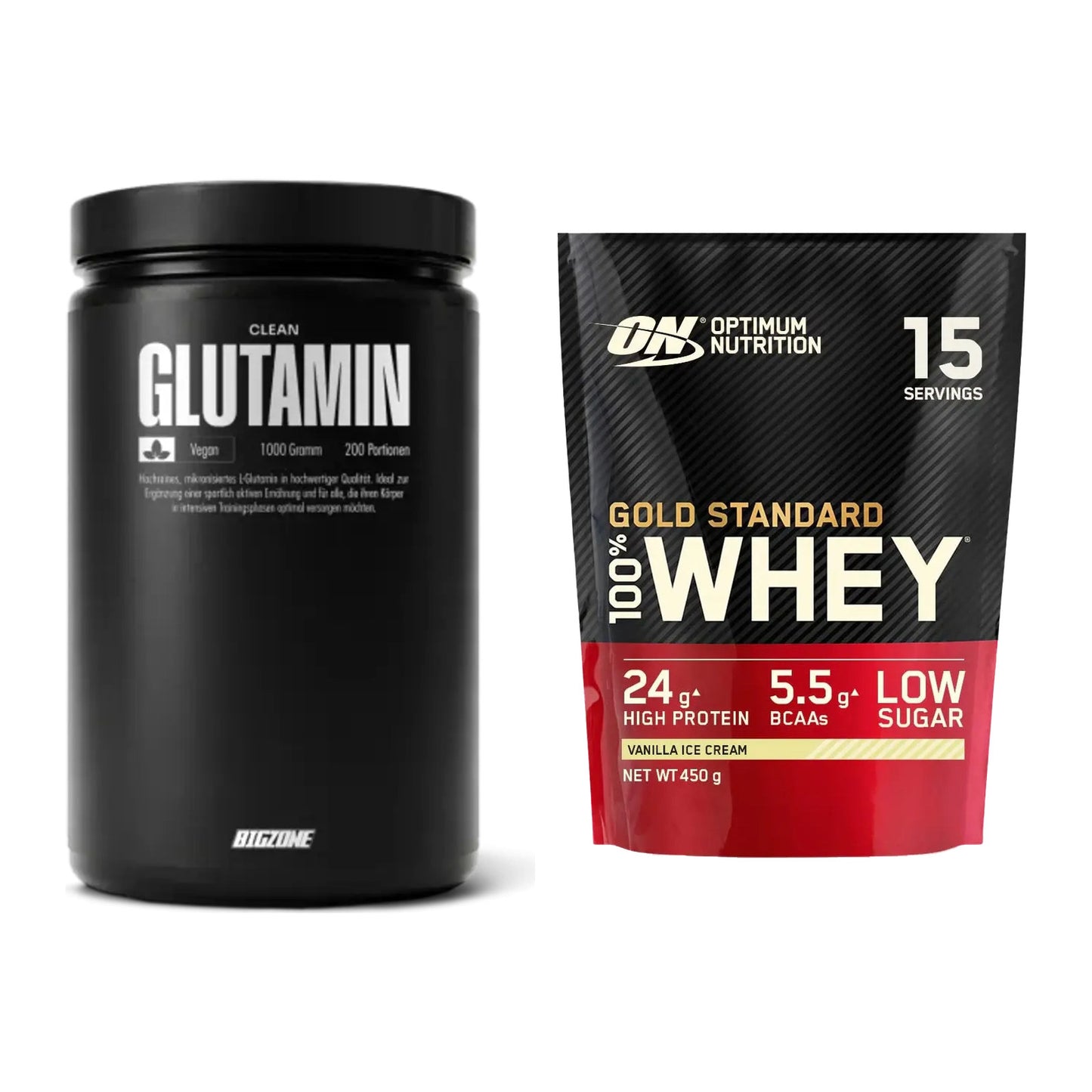 Regenerations-Duo: Big Zone Glutamin + ON Whey Gold Standard – alle enthaltenen Artikel