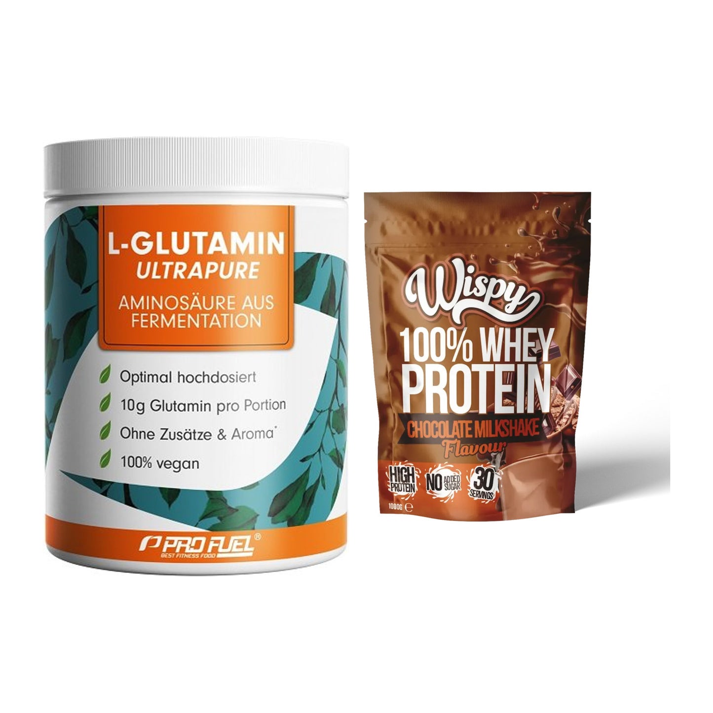 Regenerations-Duo: ProFuel Glutamin Ultrapure + Wispy Whey 100% – alle enthaltenen Artikel