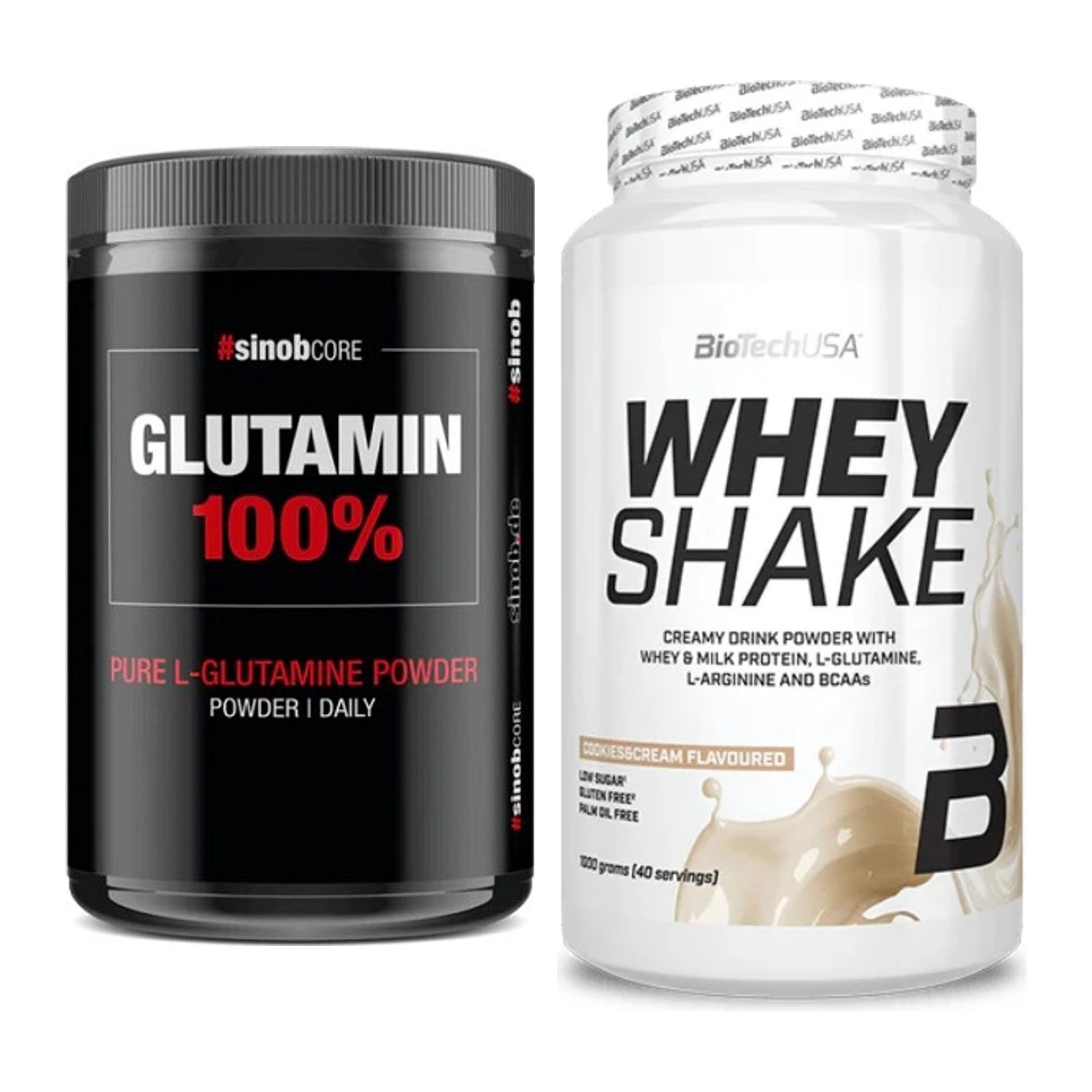 Regenerations-Duo: Sinob Core L-Glutamin + BioTech Whey Shake – alle enthaltenen Artikel