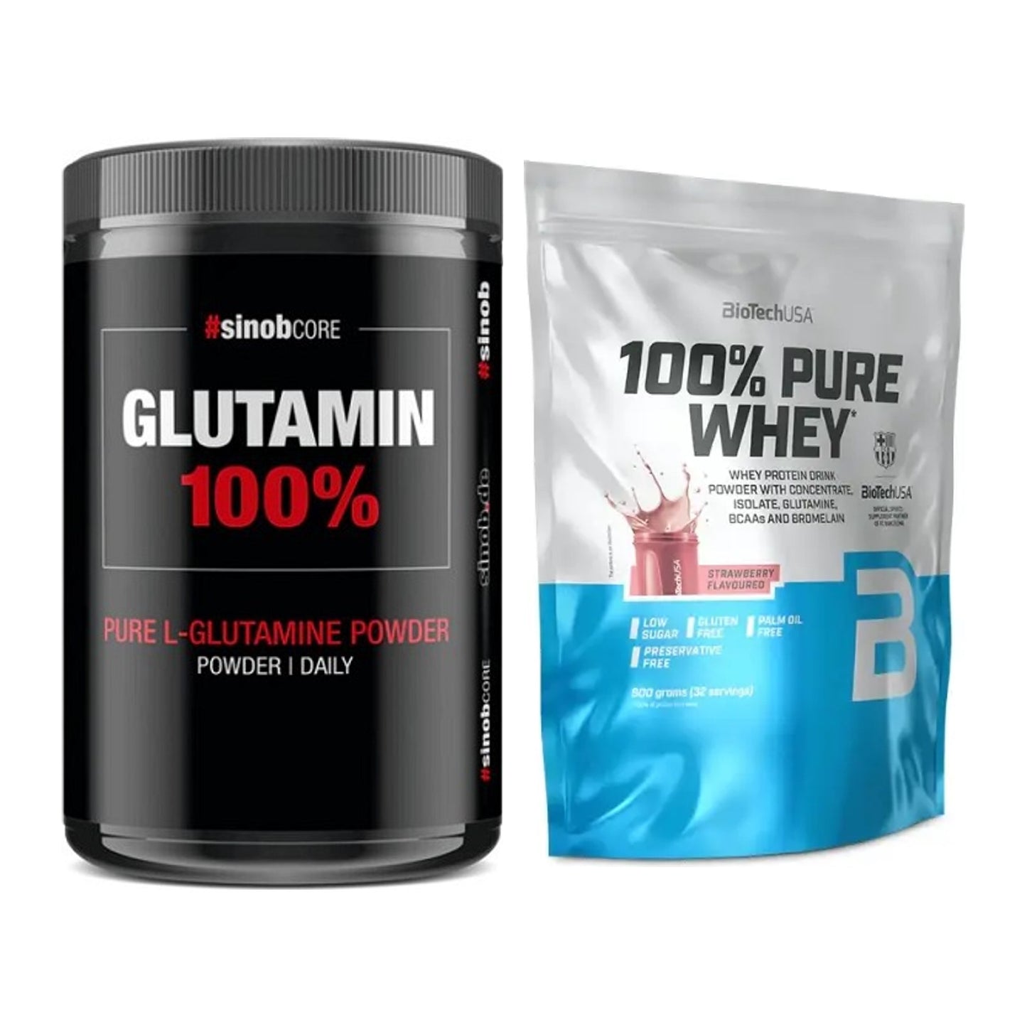 Regenerations-Duo: Sinob Core L-Glutamin + BioTech 100% Pure Whey – alle enthaltenen Artikel