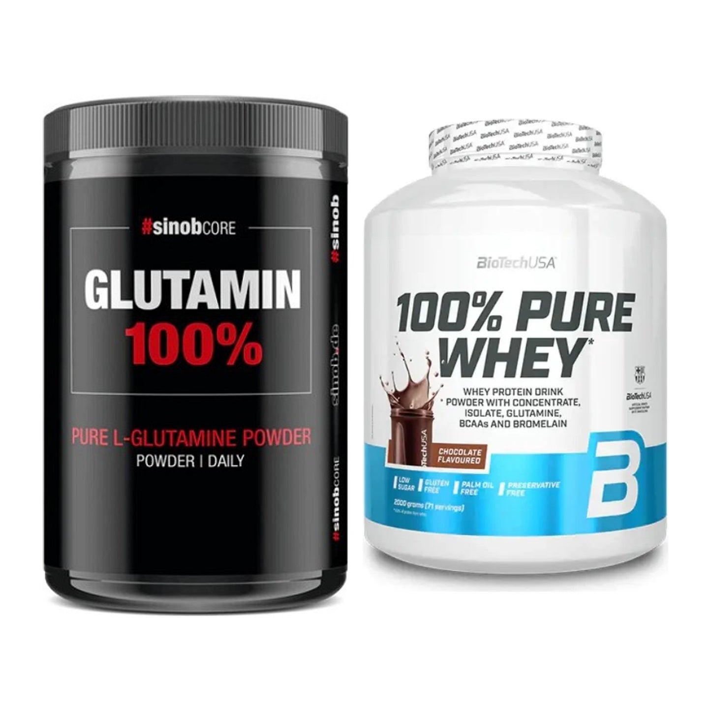Regenerations-Duo: Sinob Core L-Glutamin + BioTech 100% Pure Whey – alle enthaltenen Artikel
