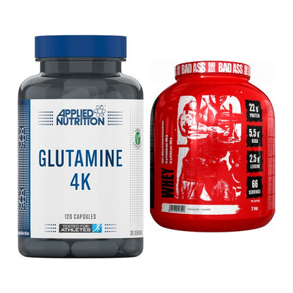 Regenerations-Duo: Applied Nutrition Glutamine 4K + BAD ASS Whey – alle enthaltenen Artikel