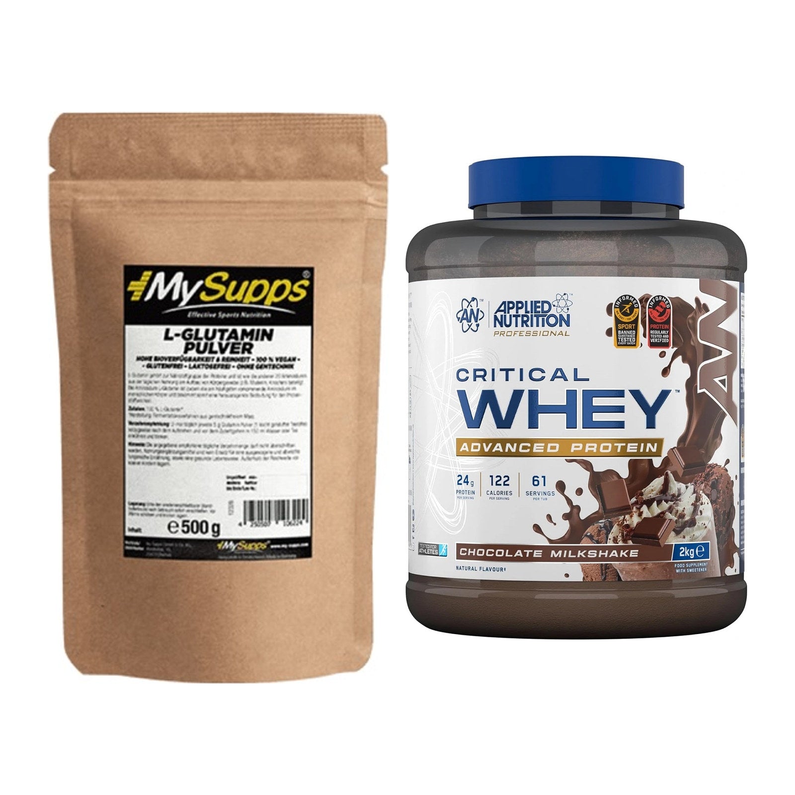 Regenerations-Duo: MySupps Glutamine + Applied Nutrition Critical Whey – alle enthaltenen Artikel