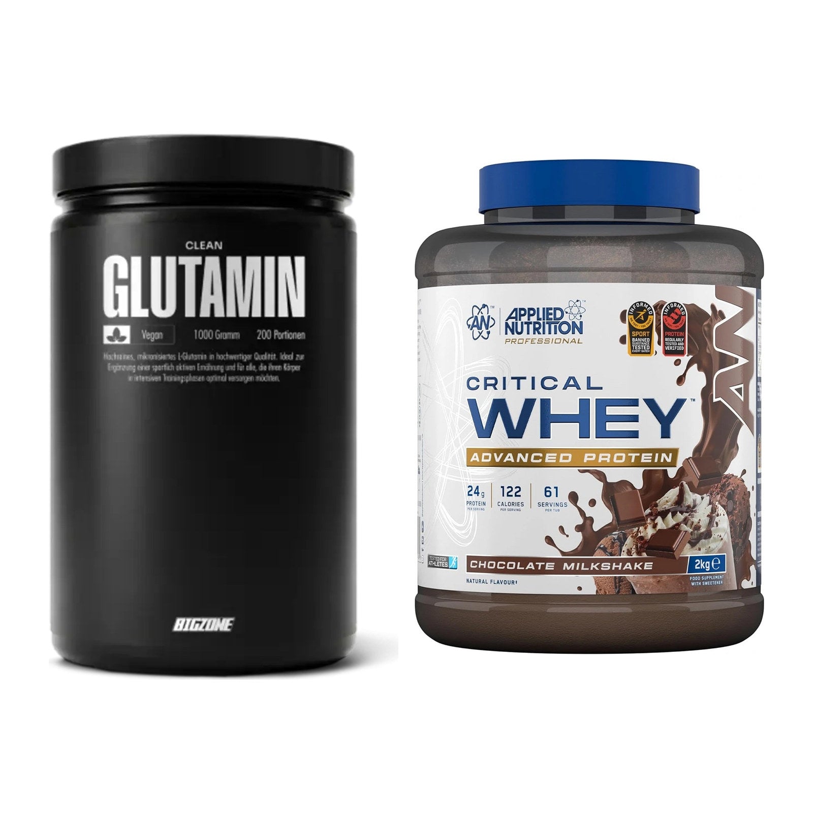 Regenerations-Duo: Big Zone Glutamin + Applied Nutrition Critical Whey – alle enthaltenen Artikel