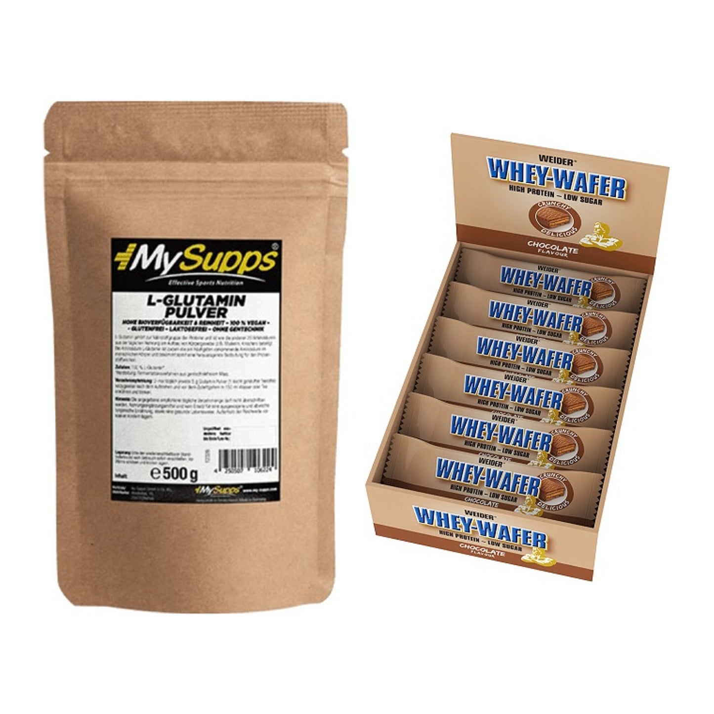 Regenerations-Duo: MySupps Glutamine + Weider Whey Wafer – alle enthaltenen Artikel