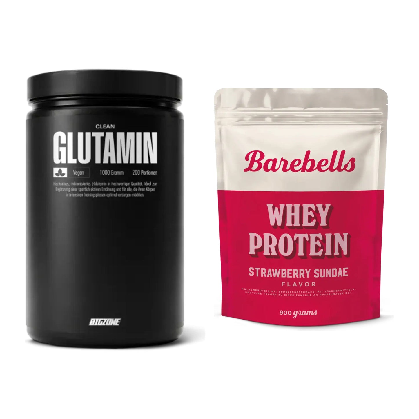 Regenerations-Duo: Big Zone Glutamin + Barebells Whey Protein – alle enthaltenen Artikel