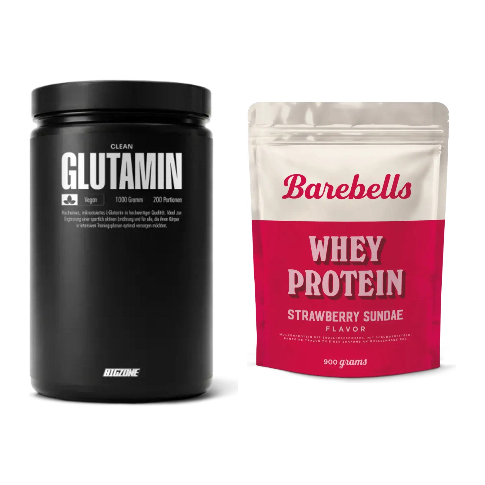Regenerations-Duo: Big Zone Glutamin + Barebells Whey Protein – alle enthaltenen Artikel