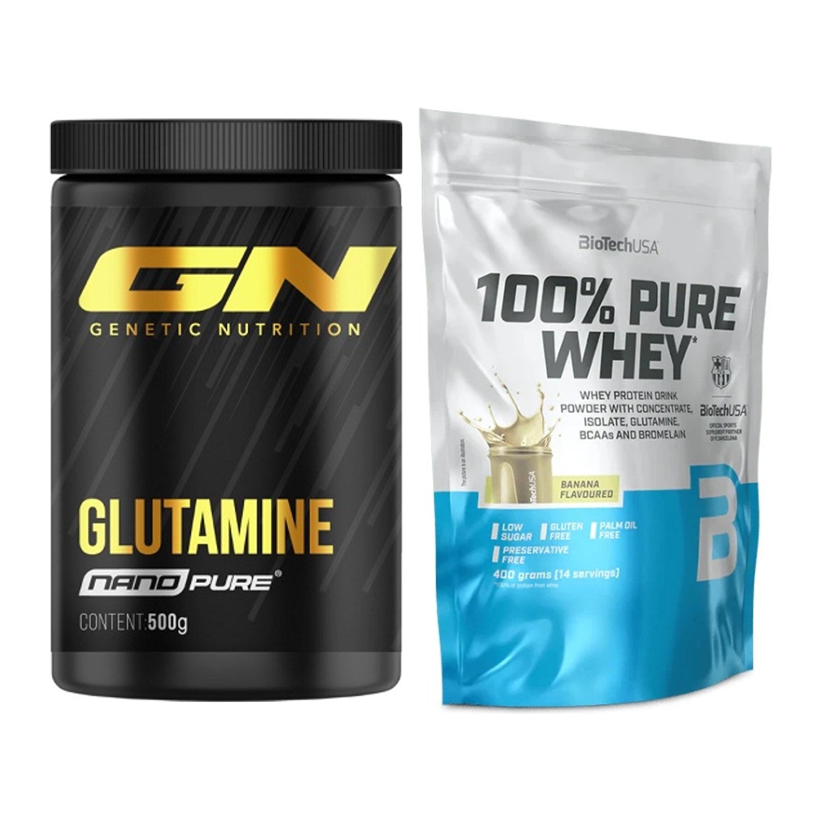 Regenerations-Duo: GN Nano Pure Glutamine + BioTech 100% Pure Whey – alle enthaltenen Artikel