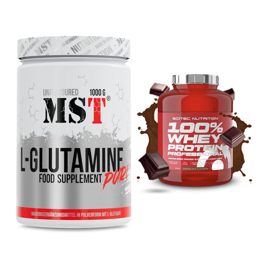 Regenerations-Duo: MST Glutamine + Scitec 100% Whey Professional – alle enthaltenen Artikel