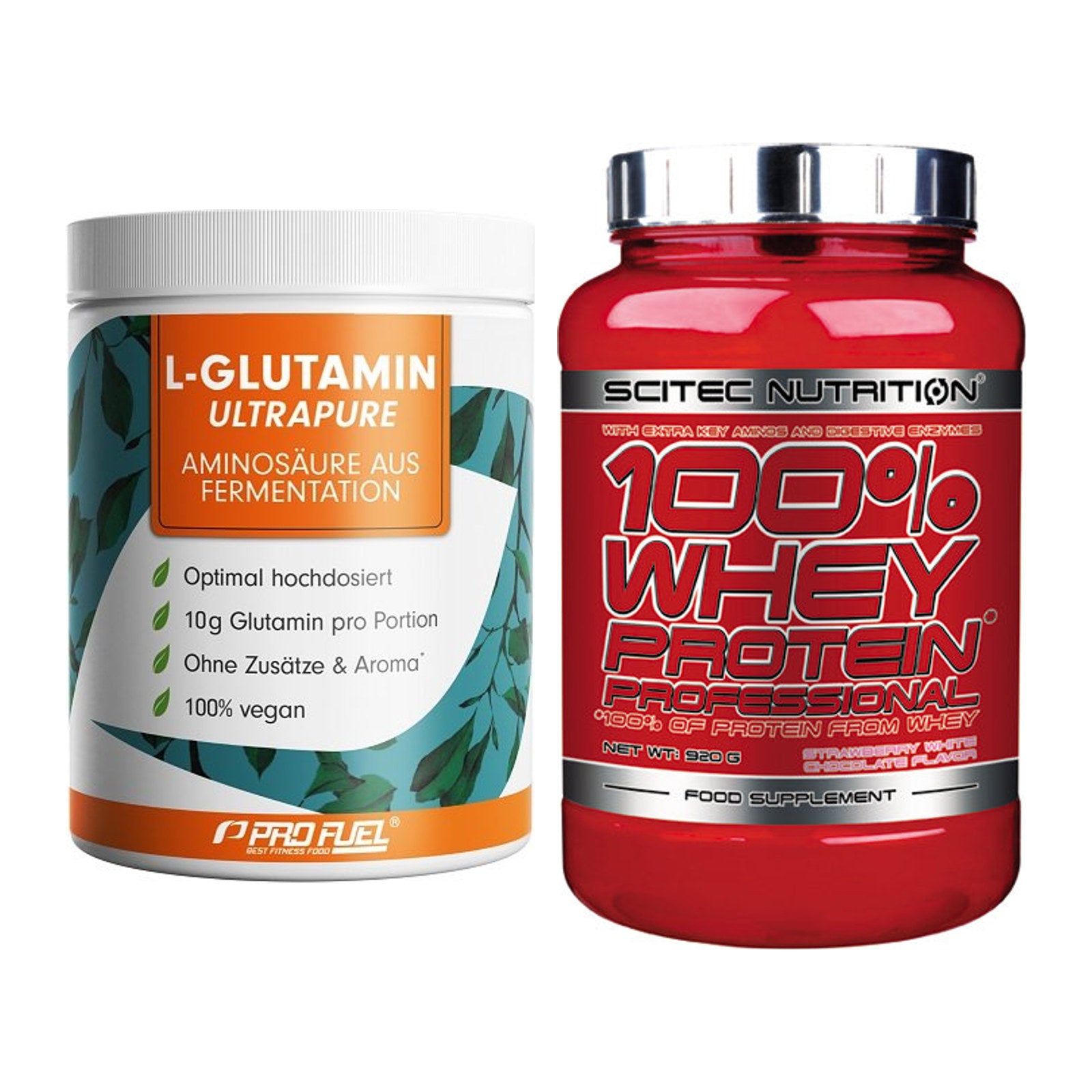 Regenerations-Duo: ProFuel Glutamin + Scitec 100% Whey – alle enthaltenen Artikel