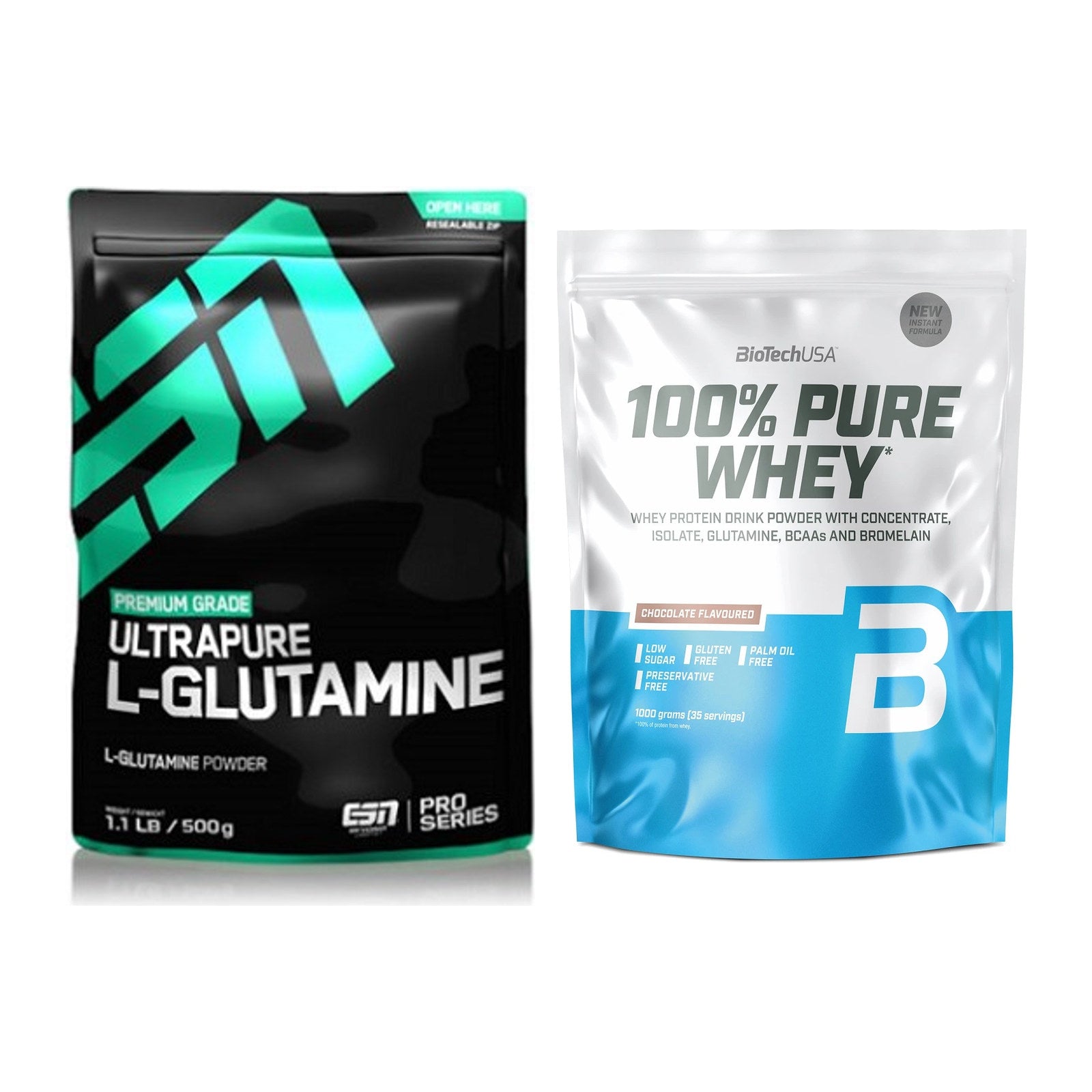 Regenerations-Duo: ESN Ultrapure L-Glutamin + BioTech 100% Pure Whey – alle enthaltenen Artikel