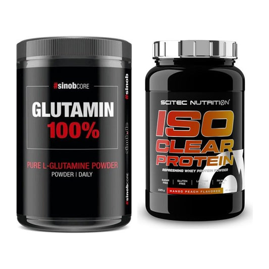 Regenerations-Duo: Sinob Core L-Glutamin + Scitec IsoClear Protein – alle enthaltenen Artikel