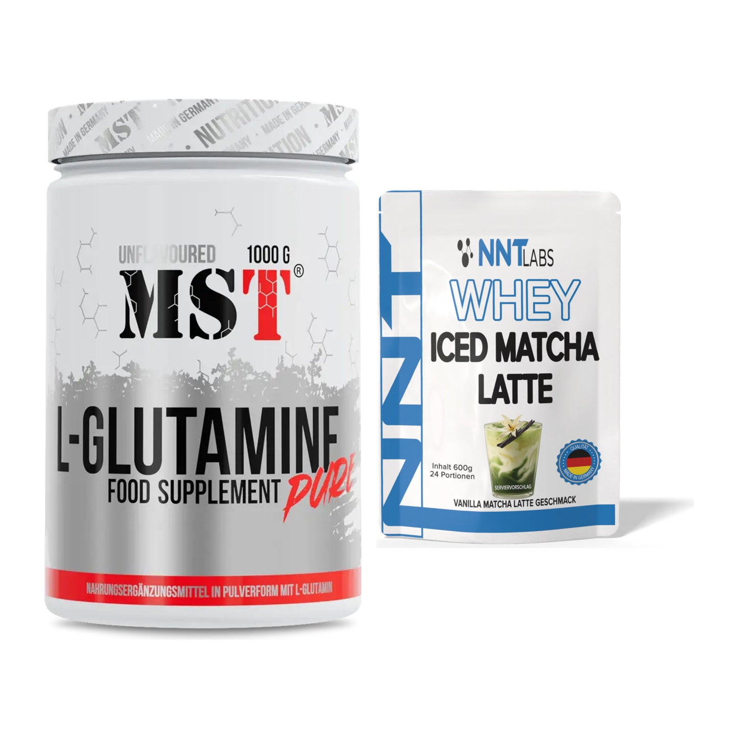Regenerations-Duo: MST Glutamine + NNT Whey ICED MATCHA LATTE – alle enthaltenen Artikel