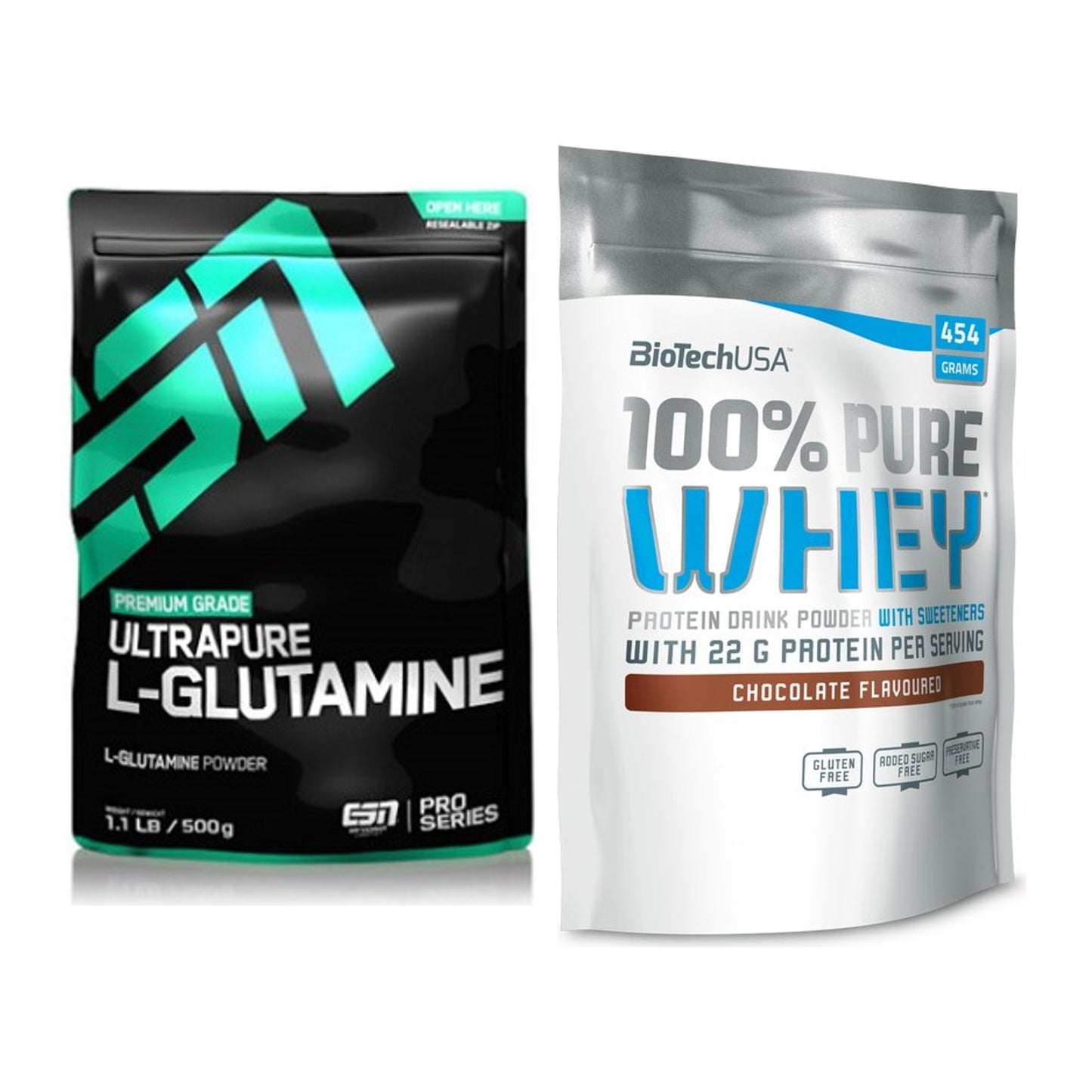 Regenerations-Duo: ESN Ultrapure L-Glutamin + BioTech 100% Pure Whey – alle enthaltenen Artikel