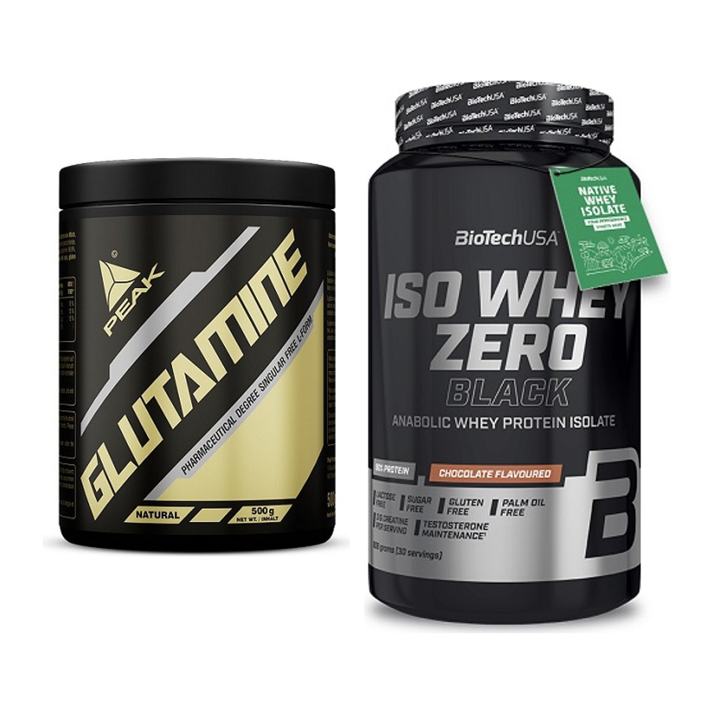 Regenerations-Duo: Peak Glutamin + BioTech Iso Whey Zero Black – alle enthaltenen Artikel