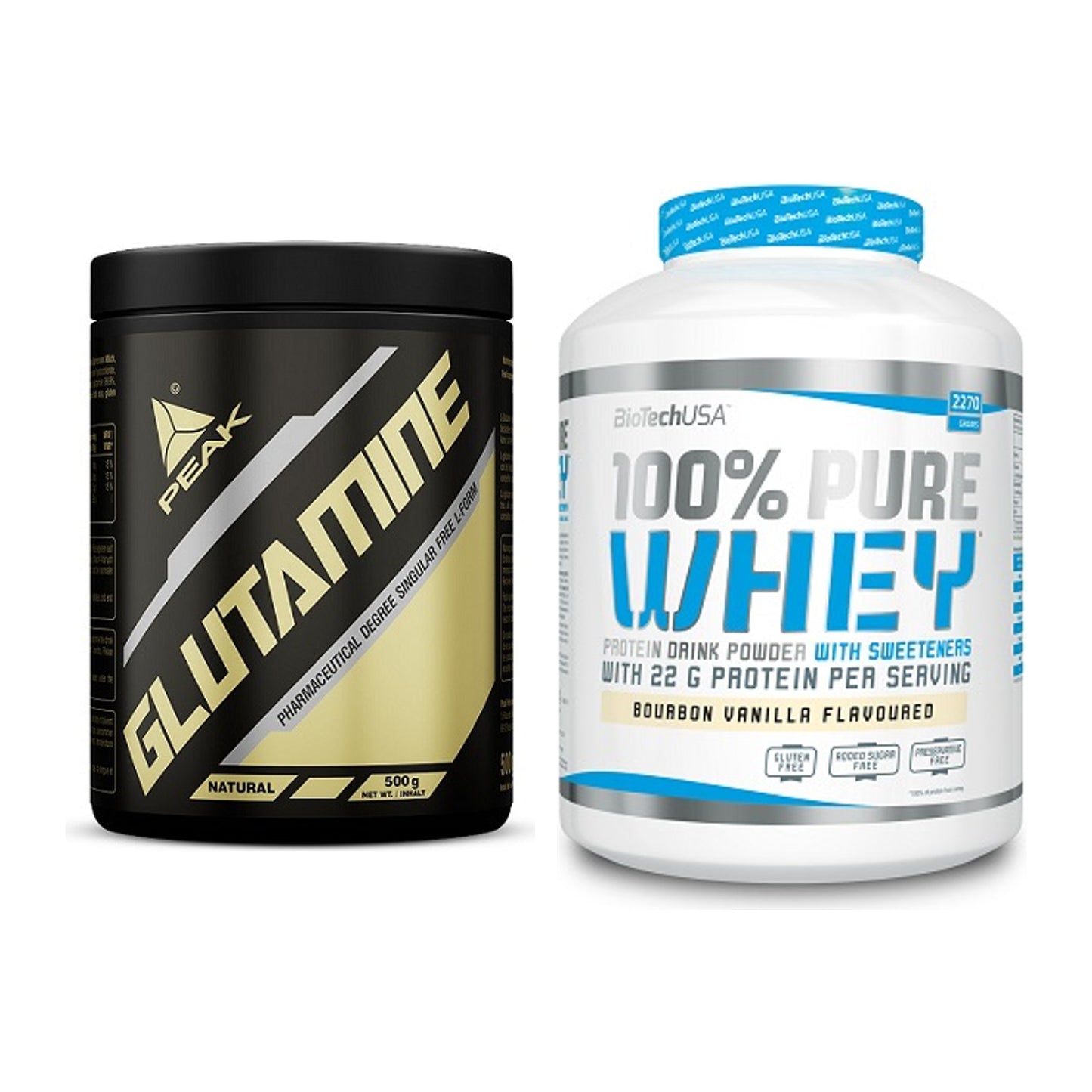 Regenerations-Duo: Peak Glutamin + BioTech 100% Pure Whey – alle enthaltenen Artikel