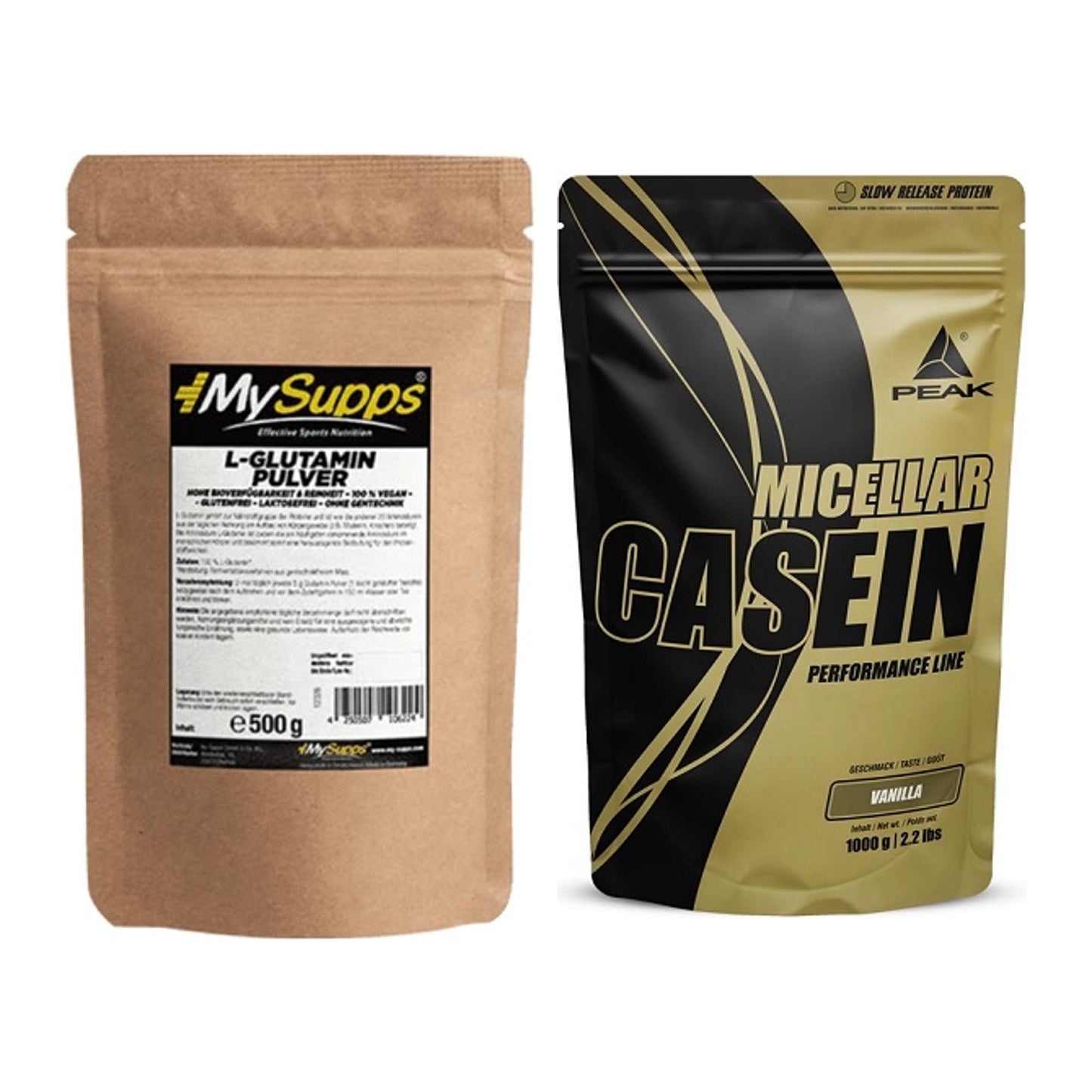 Regenerations-Duo: MySupps Glutamine + Peak Micellar Casein – alle enthaltenen Artikel