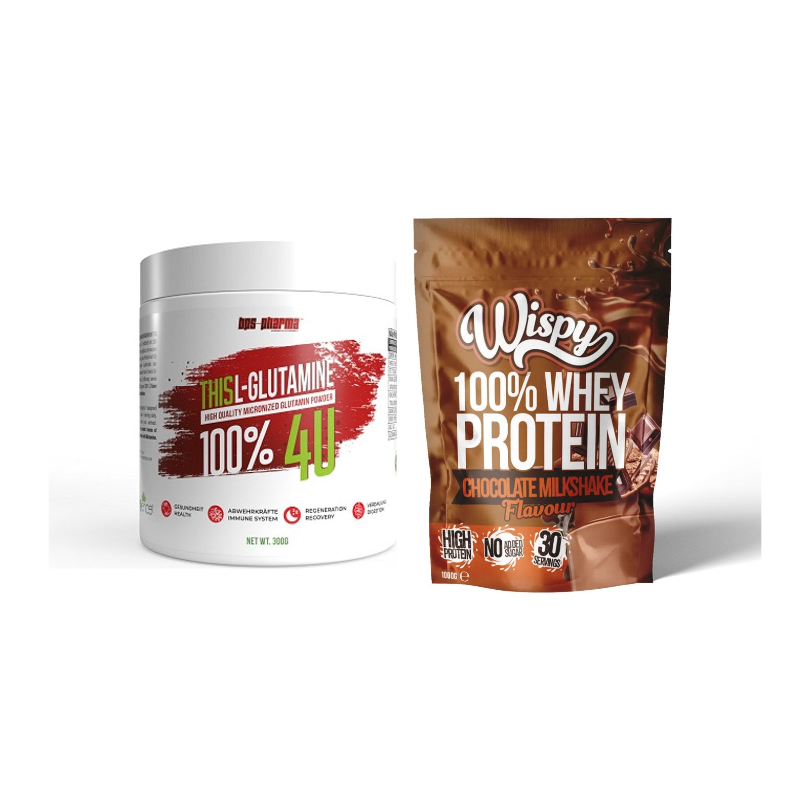 Regenerations-Duo: BPS-Pharma This Glutamin + Wispy Whey 100% – alle enthaltenen Artikel