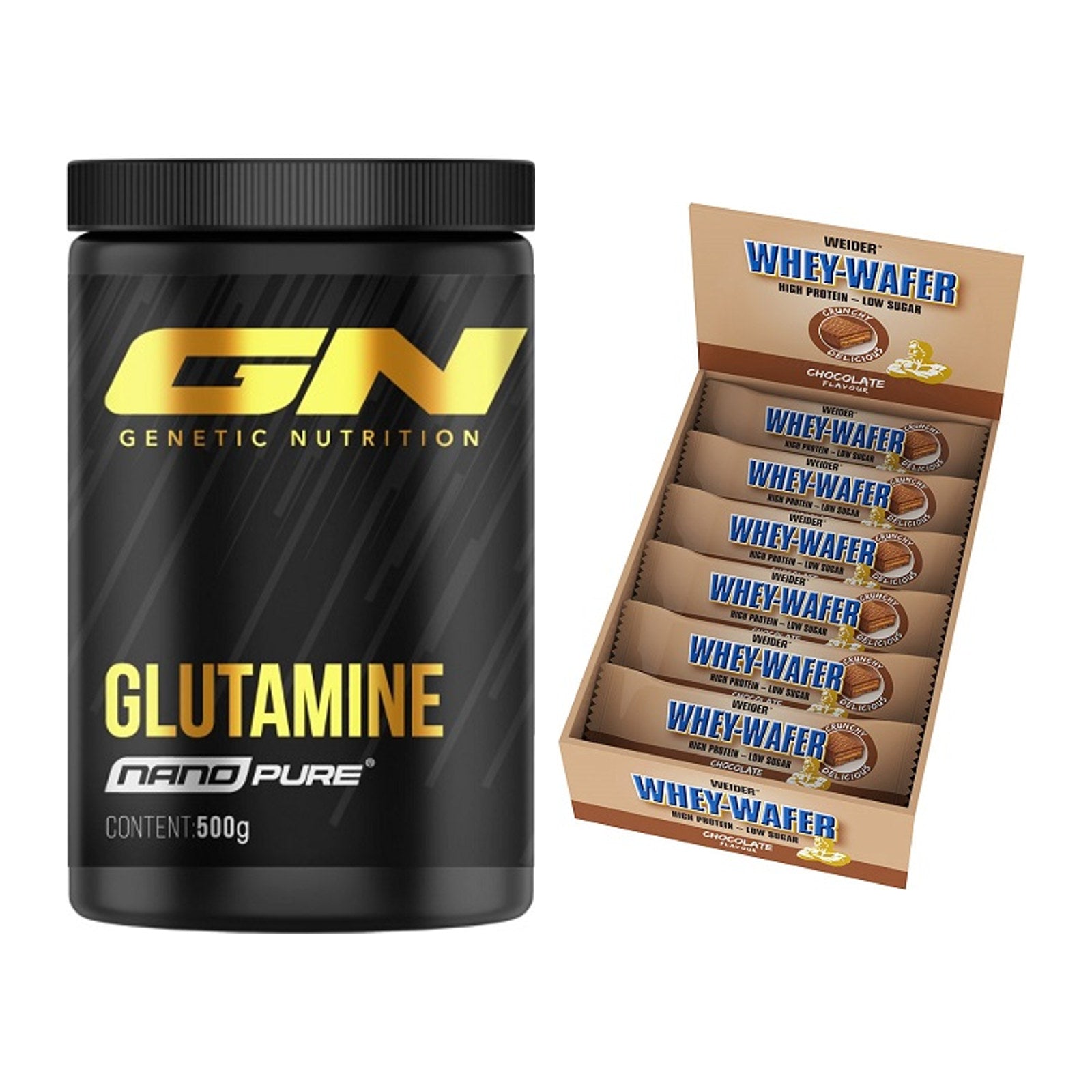 Regenerations-Duo: GN Nano Pure Glutamine + Weider Whey Wafer – alle enthaltenen Artikel