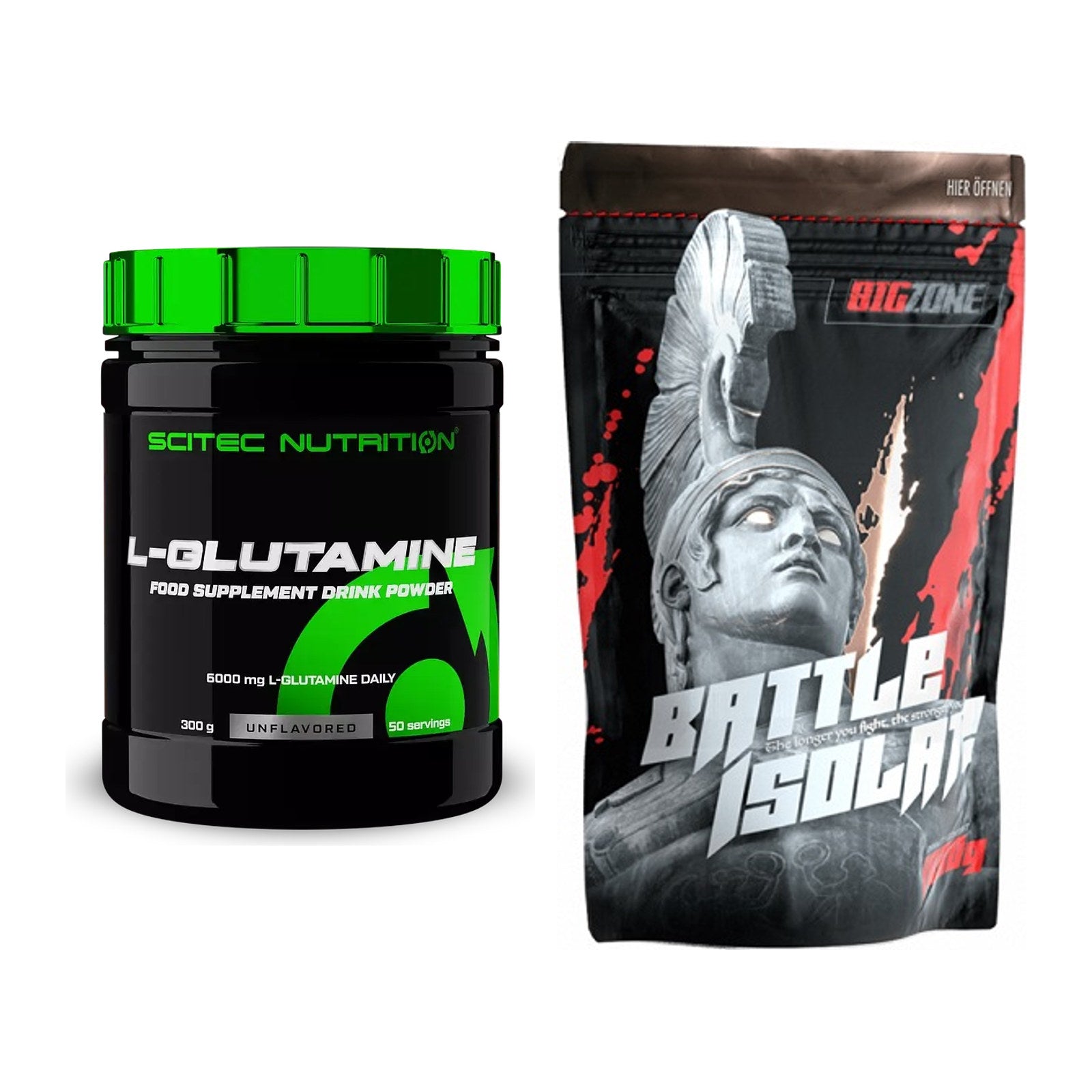 Regenerations-Duo: Scitec L-Glutamin + Big Zone Battle Isolate – alle enthaltenen Artikel