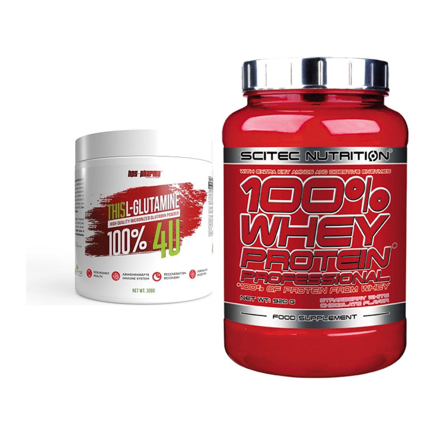 Regenerations-Duo: BPS-Pharma This Glutamin + Scitec 100% Whey – alle enthaltenen Artikel