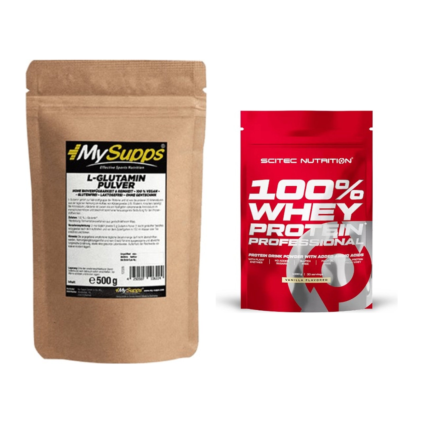 Regenerations-Duo: MySupps Glutamine + Scitec 100% Whey Protein – alle enthaltenen Artikel