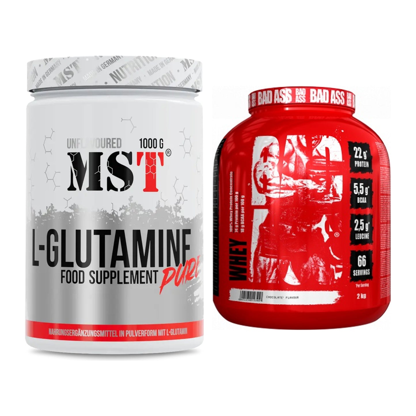 Regenerations-Duo: MST Glutamine + BAD ASS Whey – alle enthaltenen Artikel