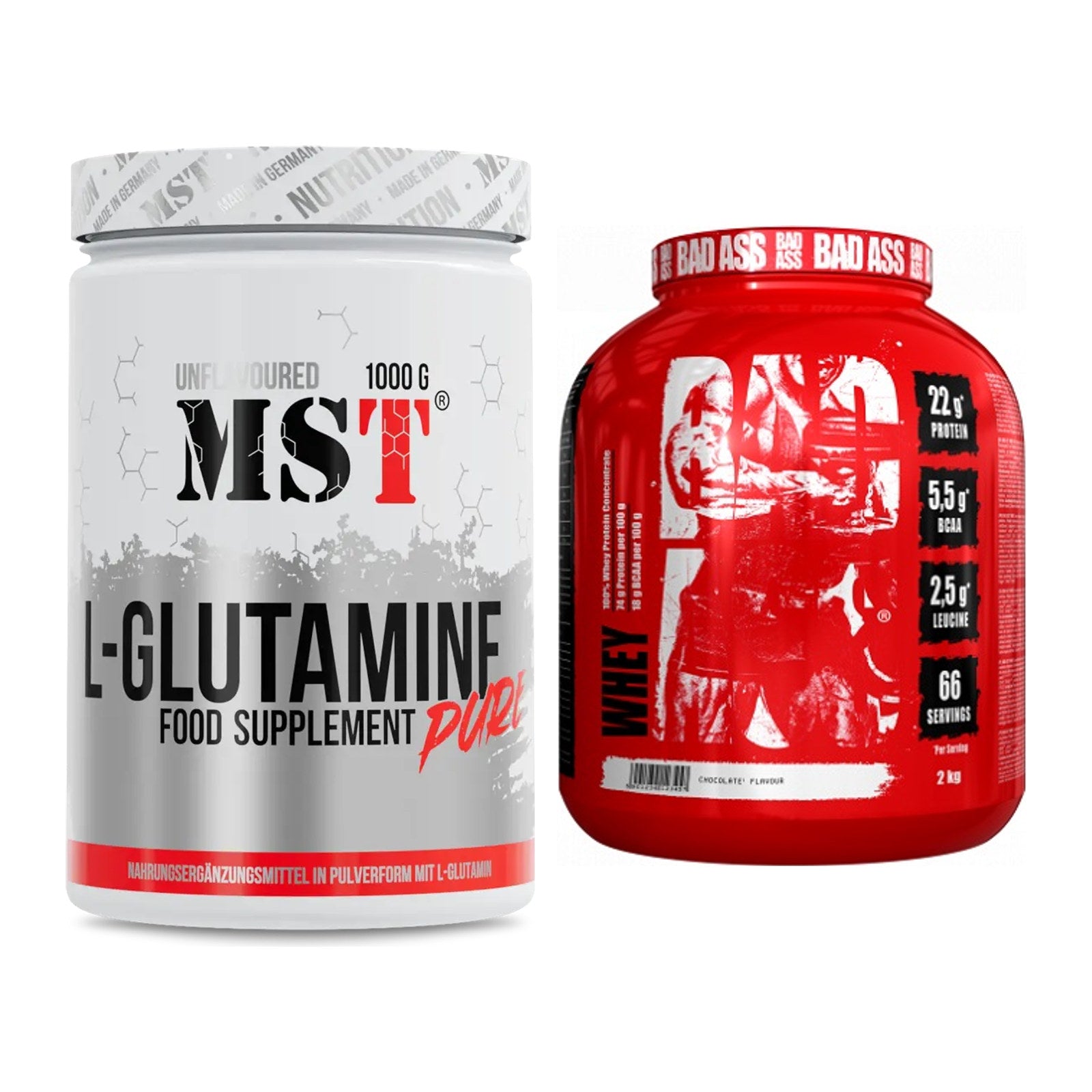 Regenerations-Duo: MST Glutamine + BAD ASS Whey – alle enthaltenen Artikel