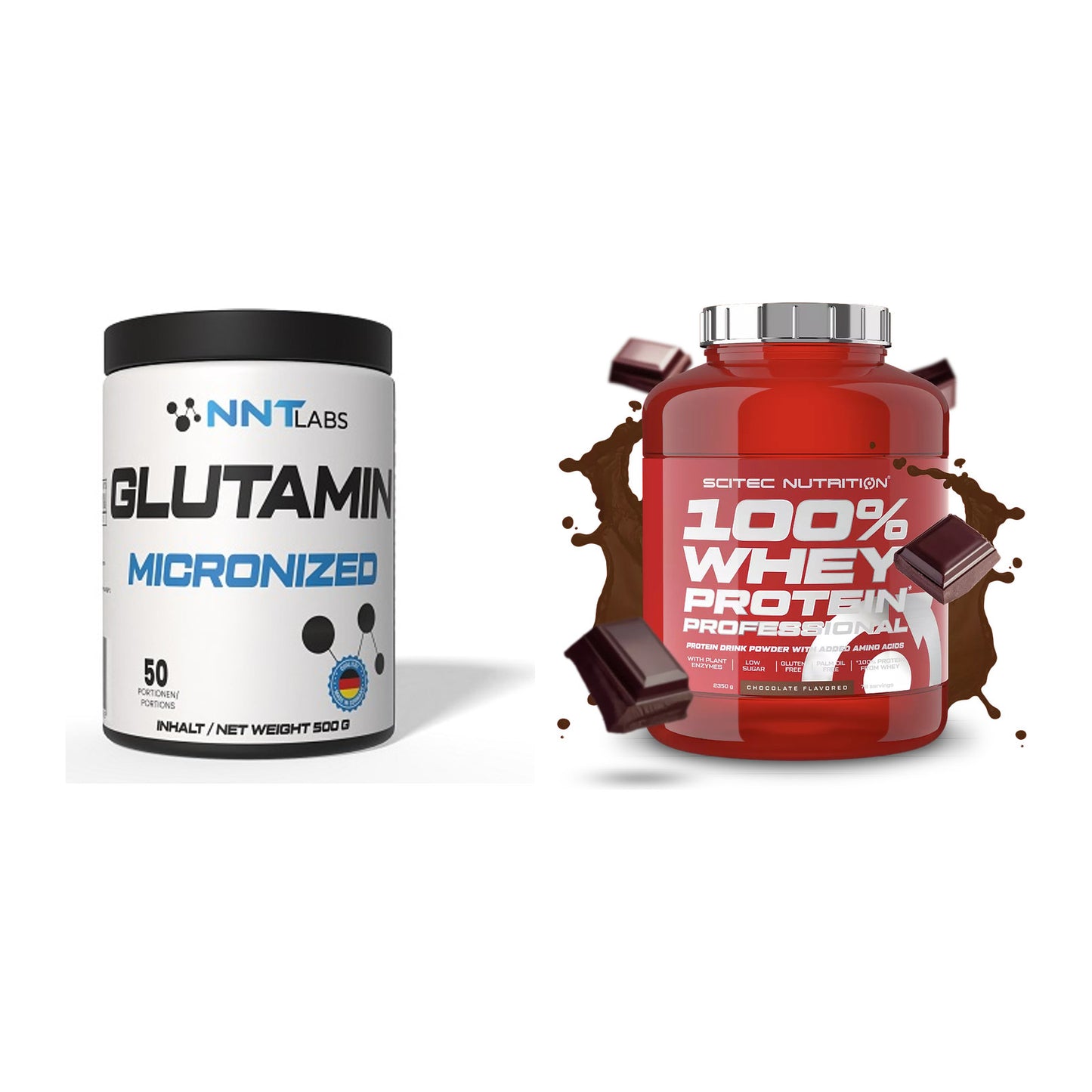 Regenerations-Duo: NNT Glutamin + Scitec 100% Whey Professional – alle enthaltenen Artikel