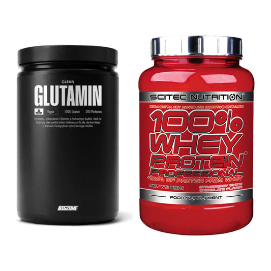 Regenerations-Duo: Big Zone Glutamin + Scitec 100% Whey Professional – alle enthaltenen Artikel